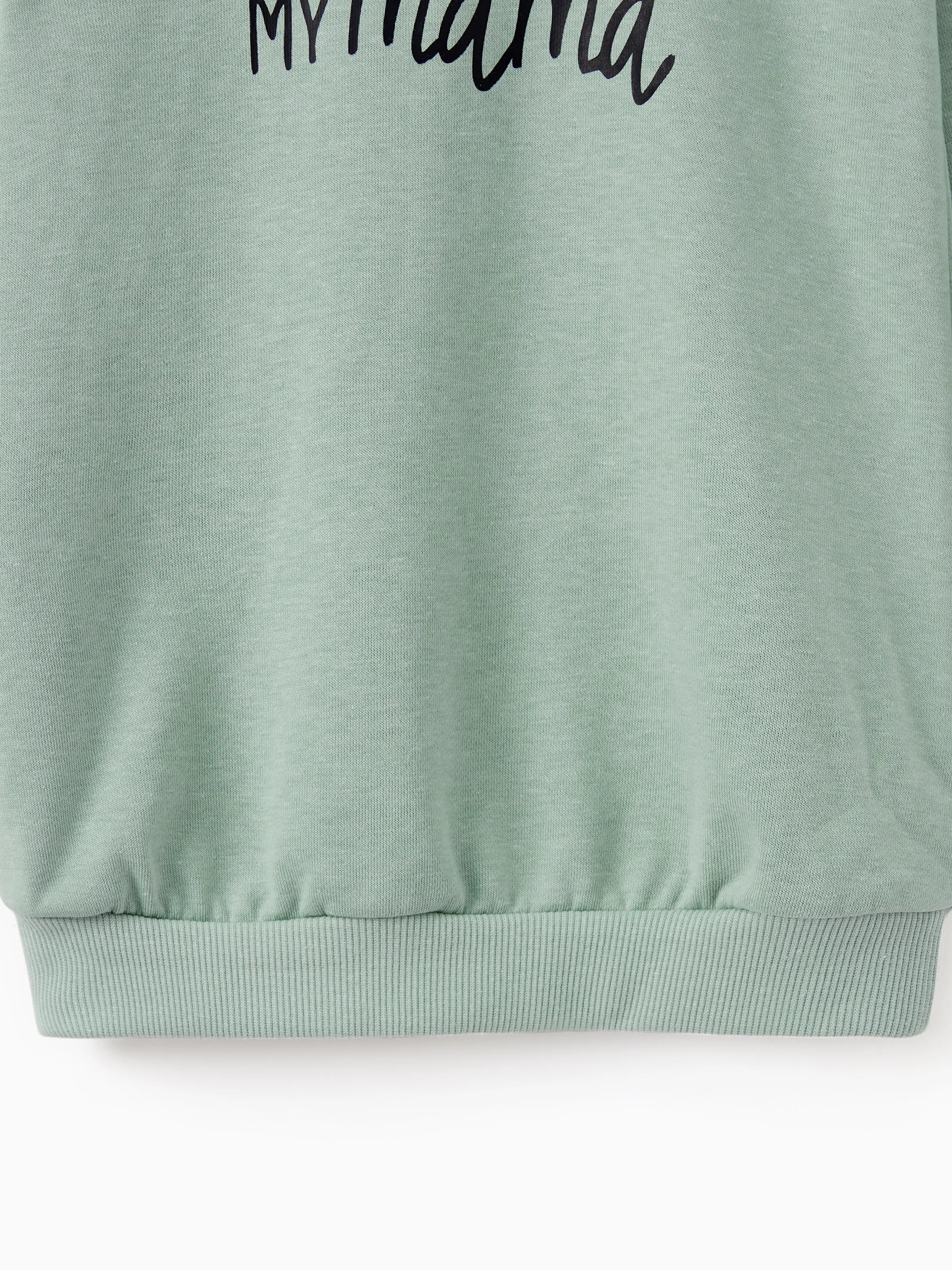 Mommy and Me Letter Print Green Long-sleeve Hoodie Dresses Light Green - XNAUWBI