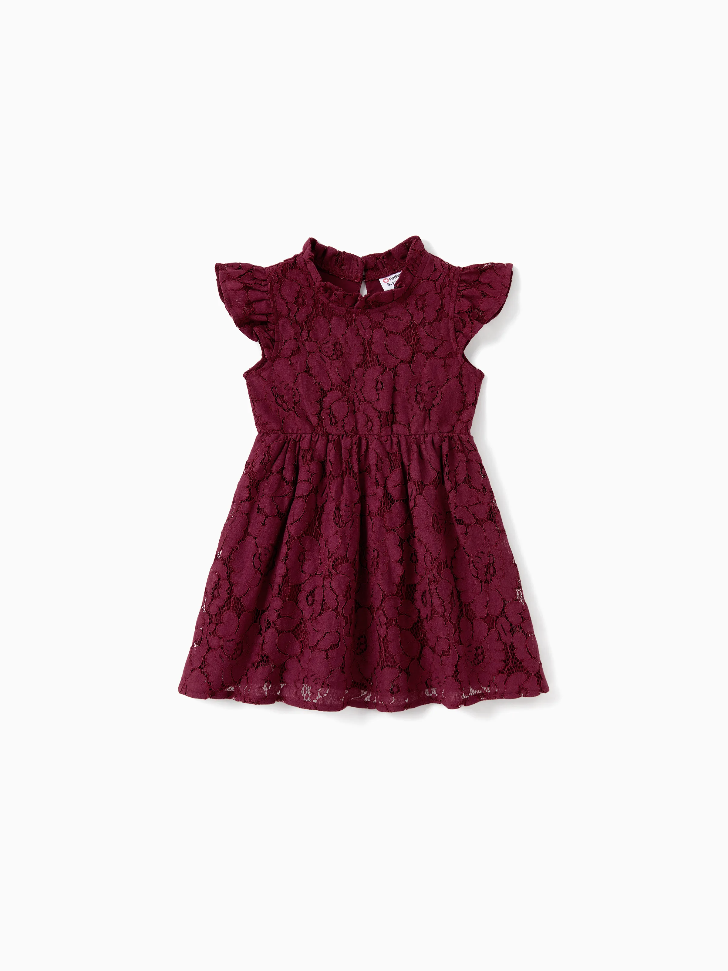 Family Matching Sets Plaid Shirt or Red Wine Lace Ruffle Sleeve A-Line Dress WineRed - XNAUWBI