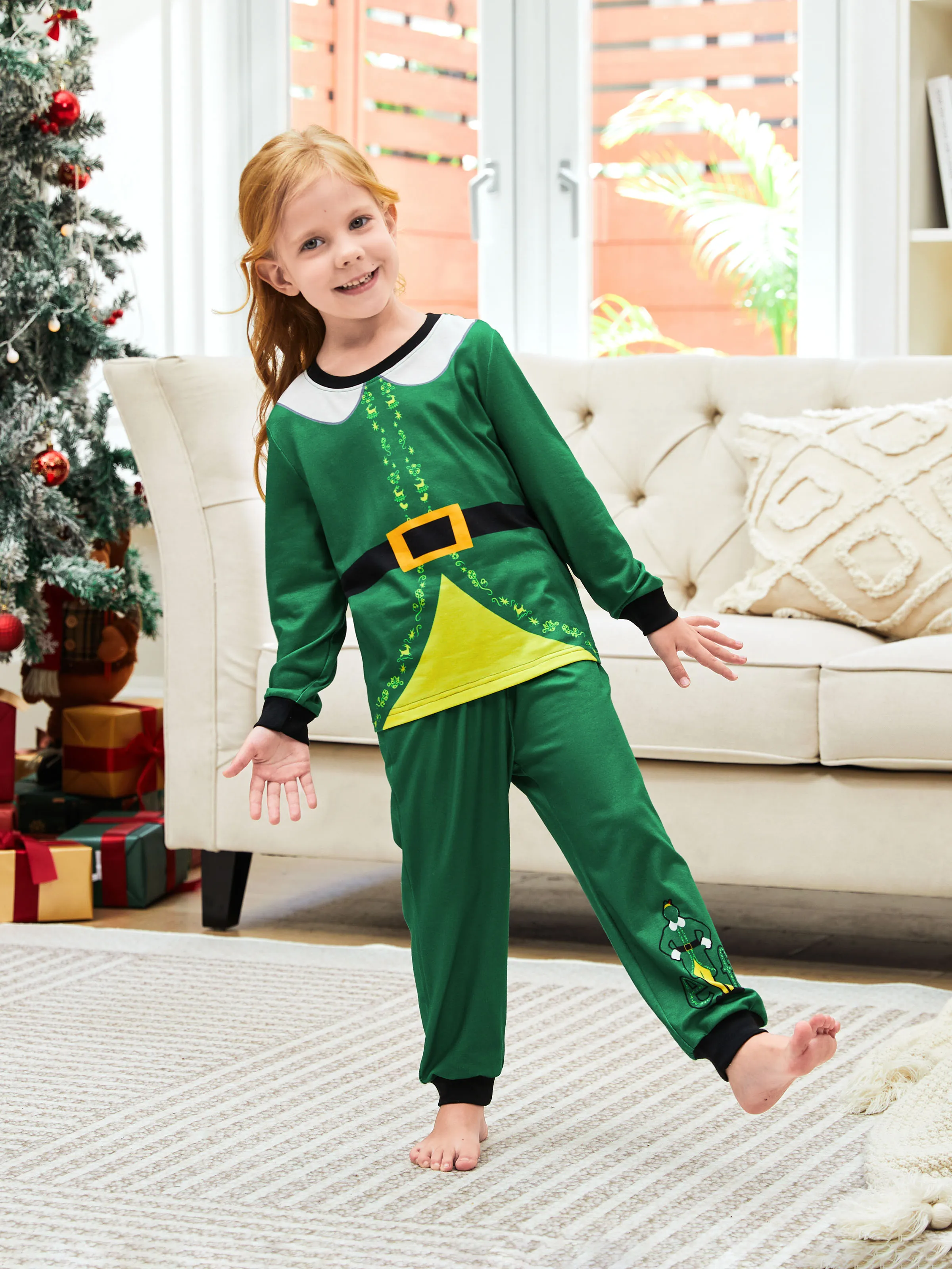 ELF Christmas Family Matching Belt and Collar Pajamas Sets with Christmas Socks - XNAUWBI
