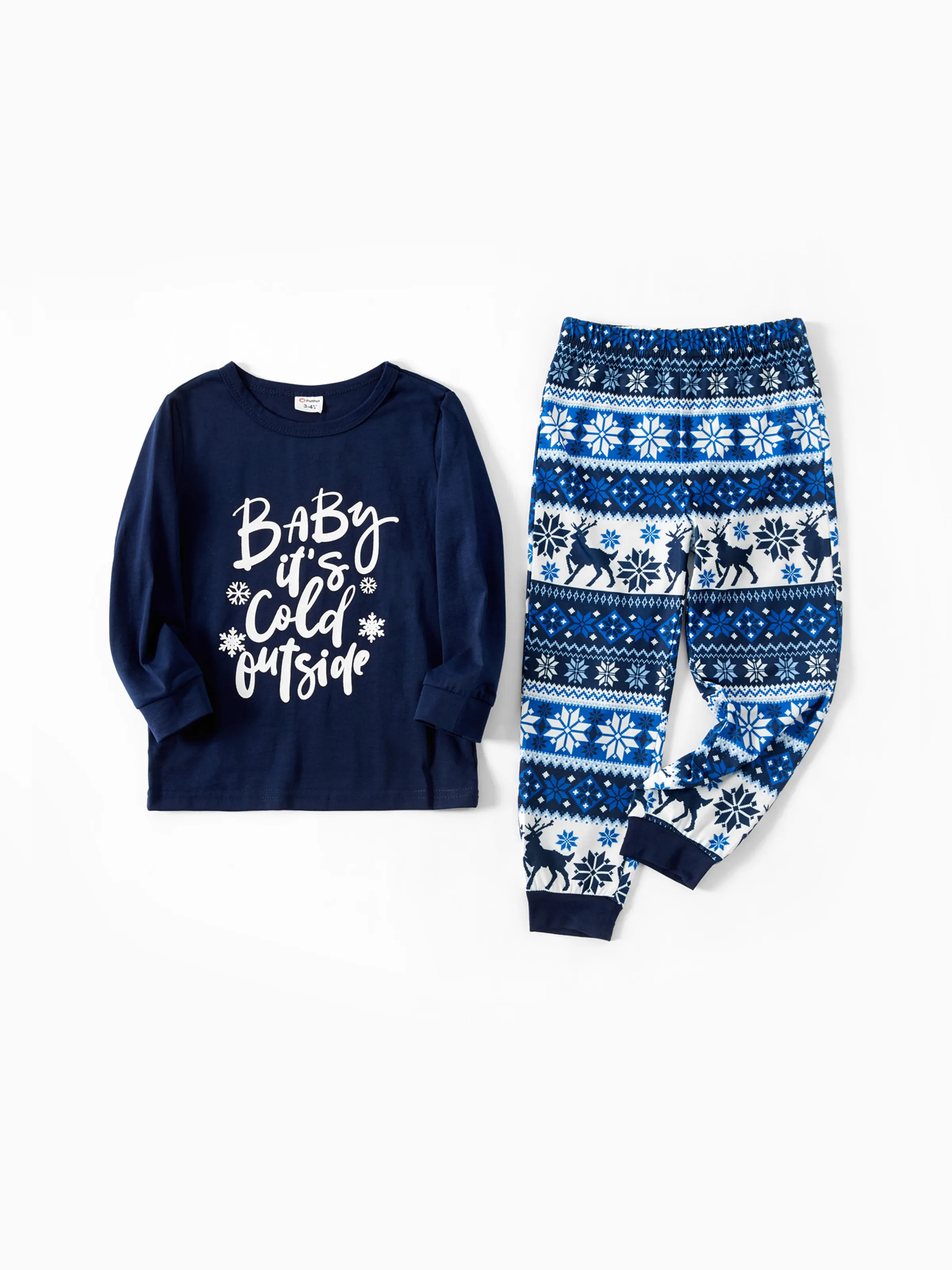 Mosaic Family Matching Letter Top Reindeer Pants Christmas Pajamas Sets with Christmas Socks Deep Blue - XNAUWBI