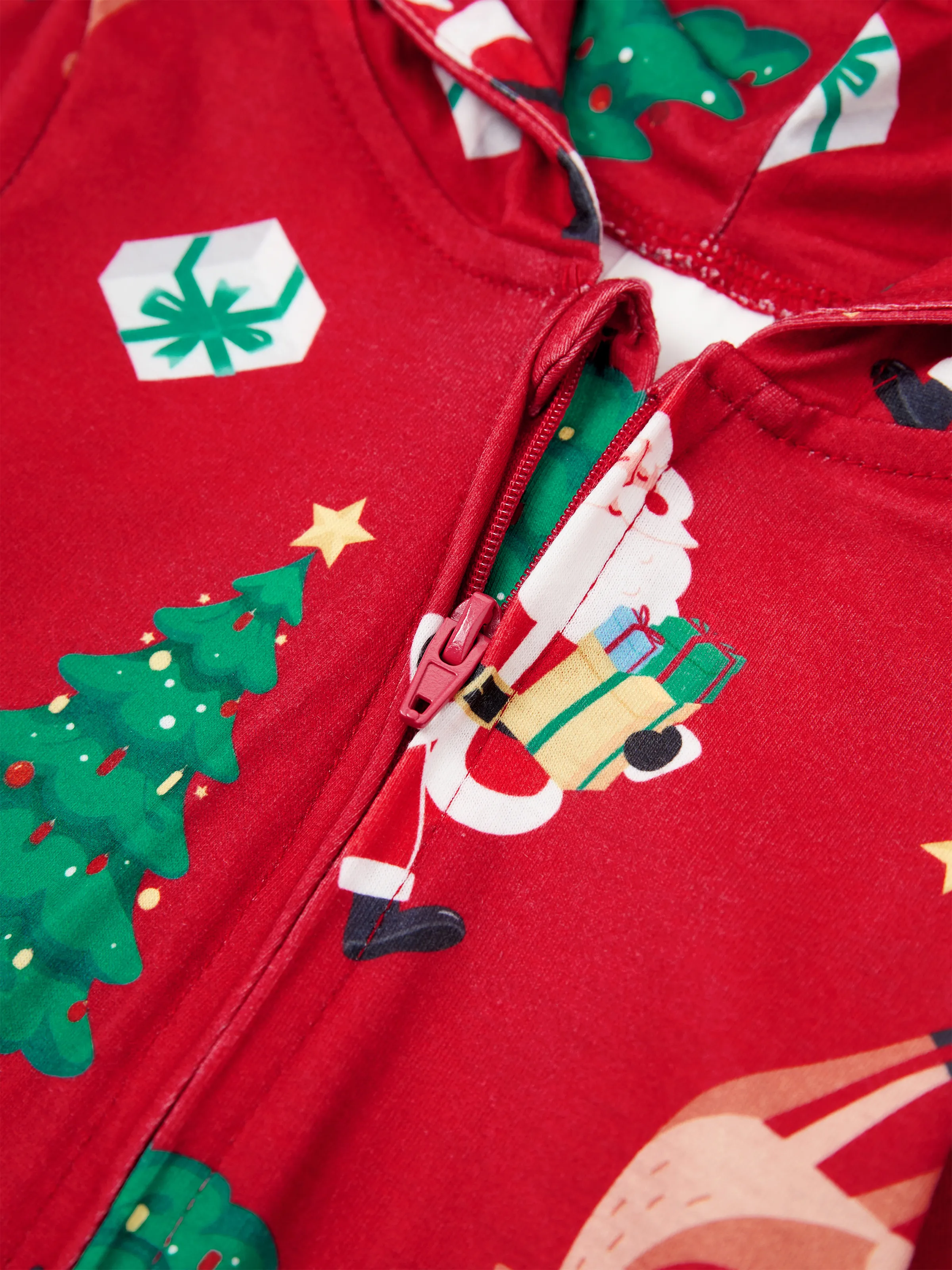 Christmas Family Pajamas Sets 3D Reindeer Hooded Allover Print Onesies with Christmas Socks Red-2 - XNAUWBI