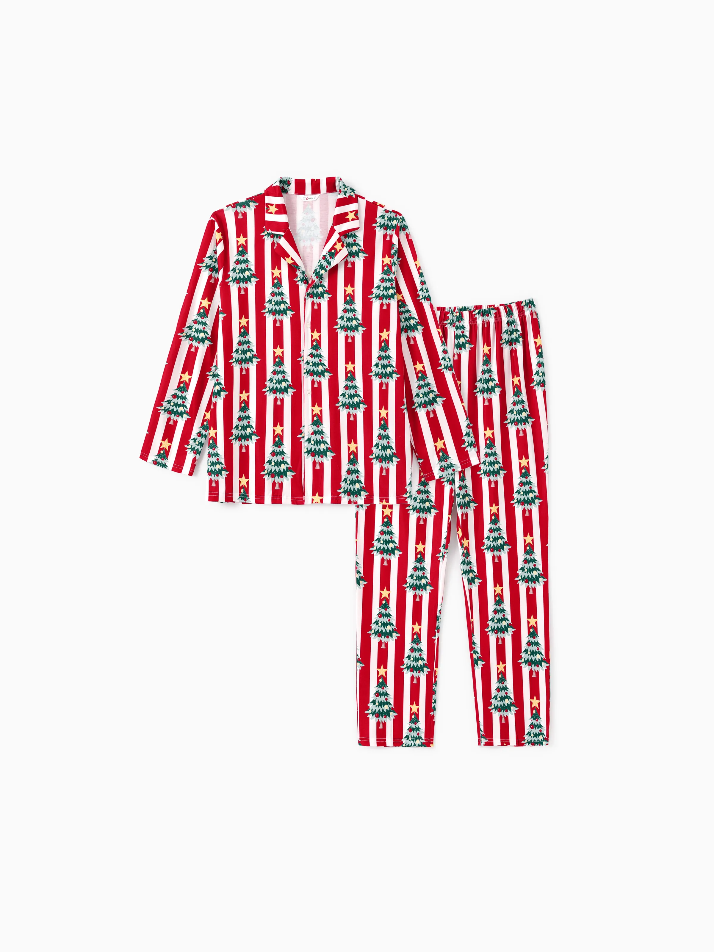 Christmas Family Matching Trees Print Stripes Long-sleeve Pajamas Sets with Christmas Socks Red - XNAUWBI
