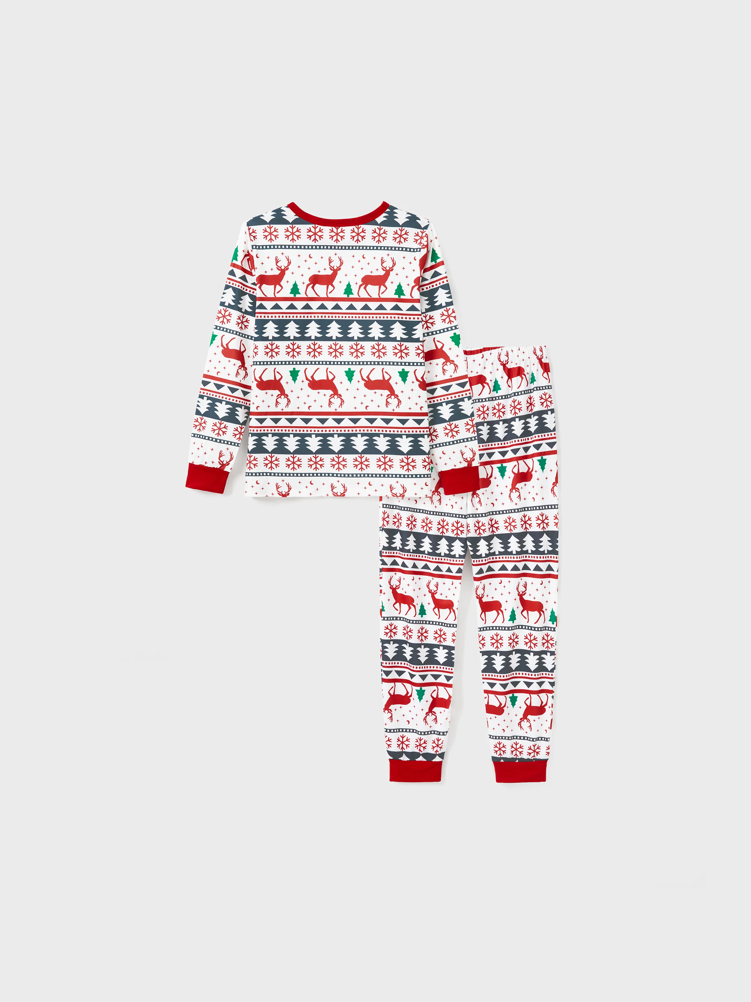 Family Christmas Pajamas All Over Reindeer Print Long-sleeve with Christmas Socks (SGS Certied Safety) Red+White - XNAUWBI