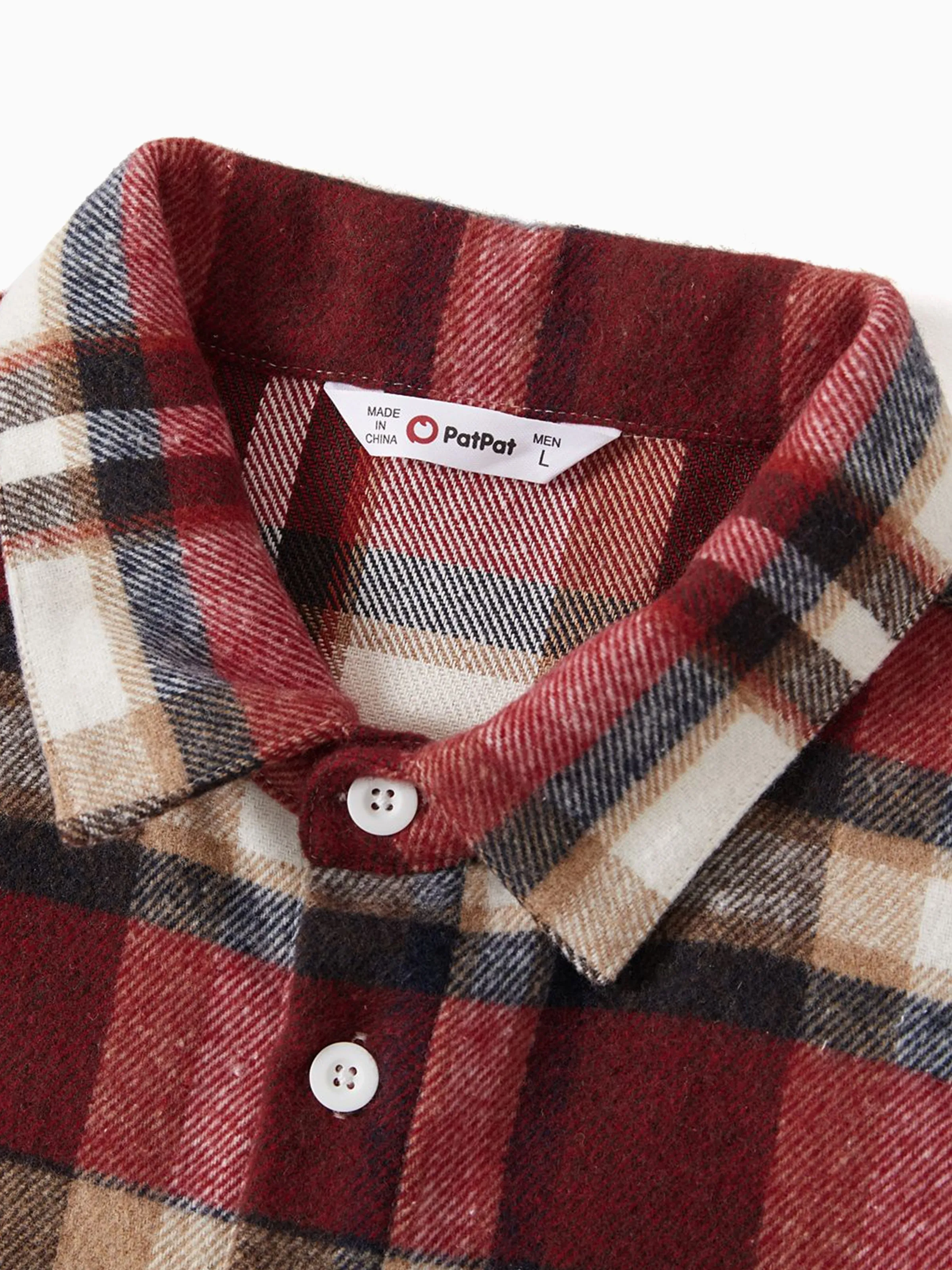 Family Matching Solid Ribbed Spliced Plaid Belted Dresses and Long-sleeve Button Up Shirts Sets MAROON - XNAUWBI