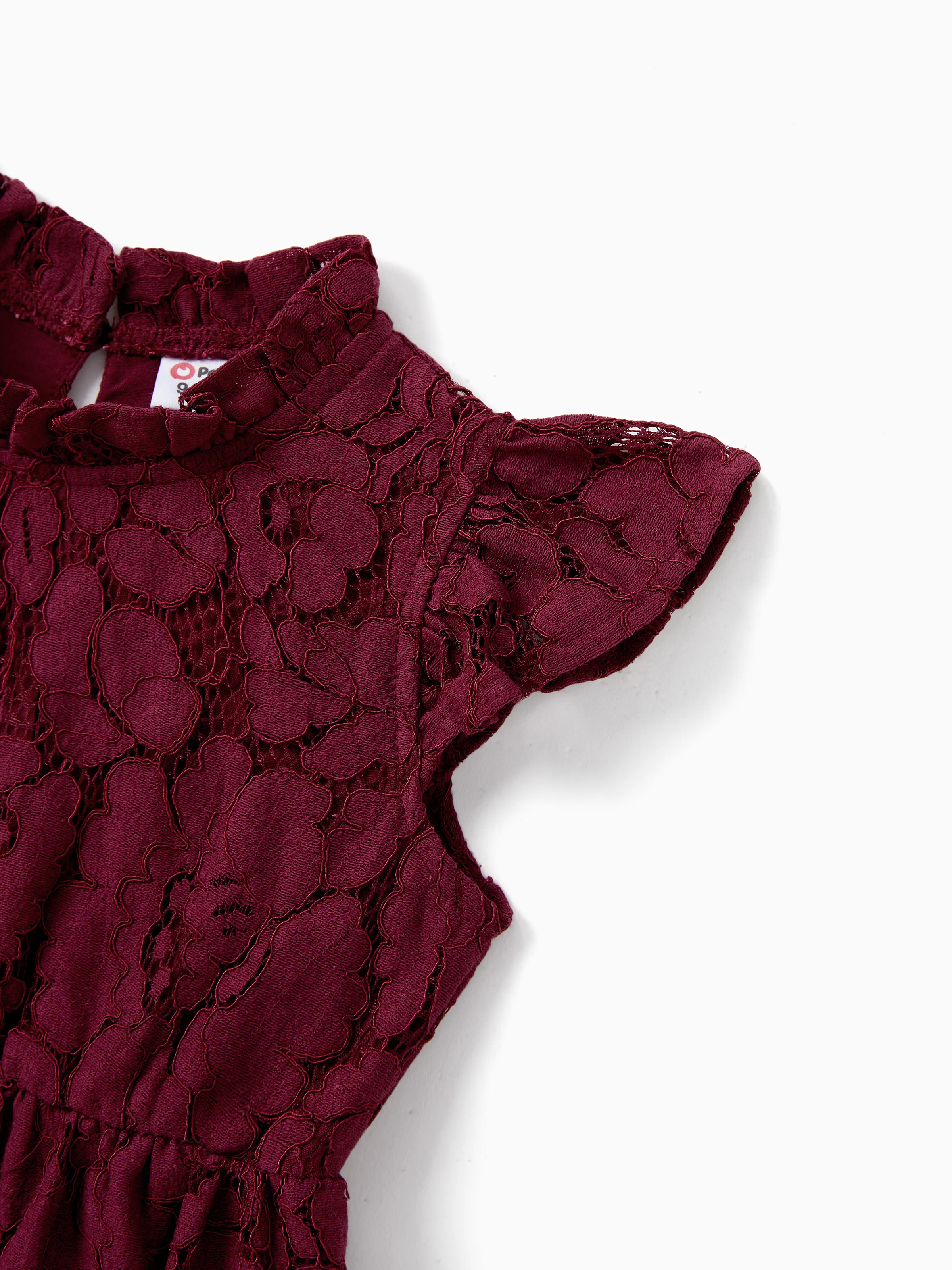 Family Matching Sets Plaid Shirt or Red Wine Lace Ruffle Sleeve A-Line Dress WineRed - XNAUWBI