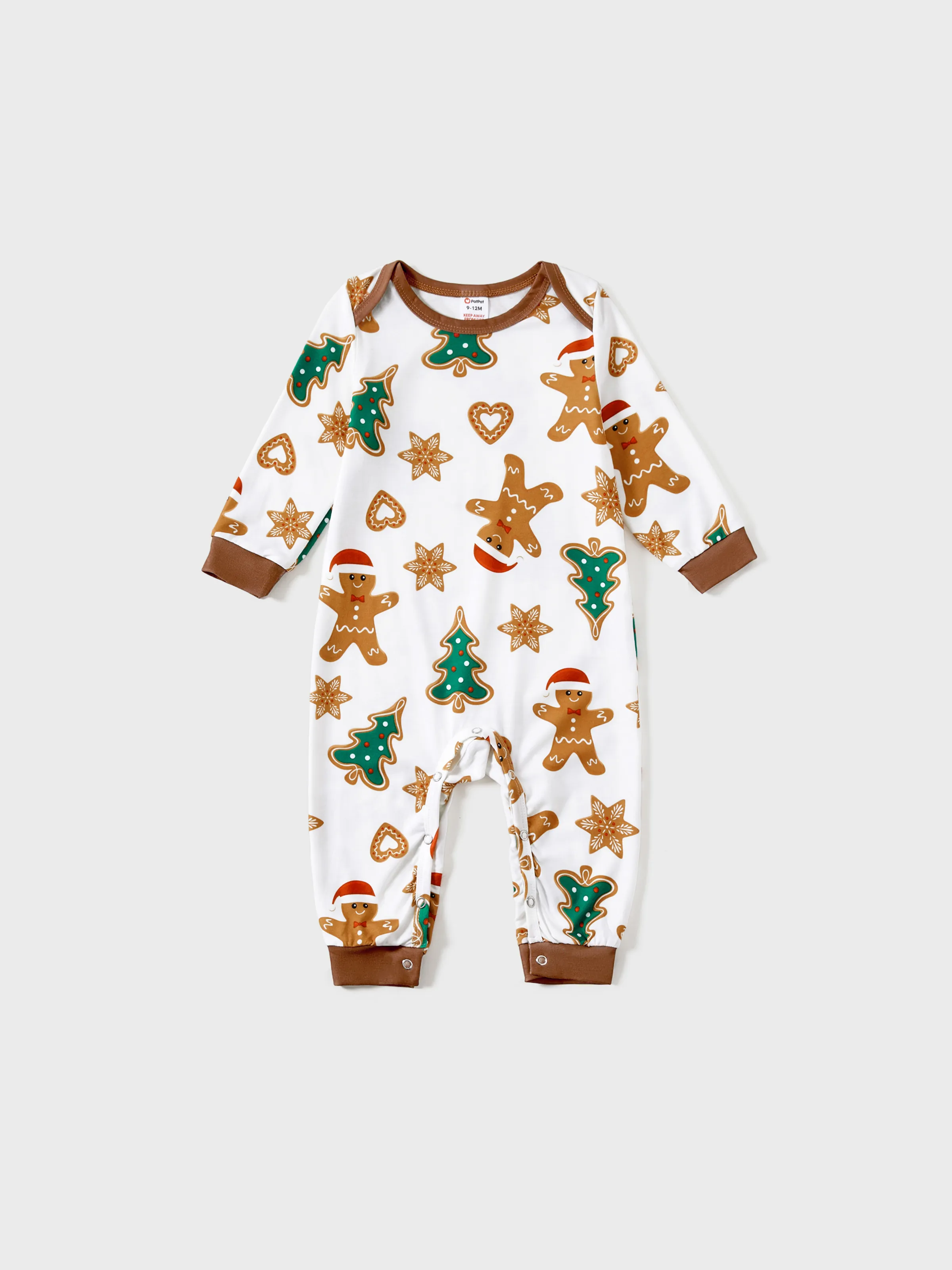 Christmas Family Matching Cartoon Gingerbread Man and Tree All-over Print Long-sleeve Pajamas Sets with Christmas Socks Coffee - XNAUWBI