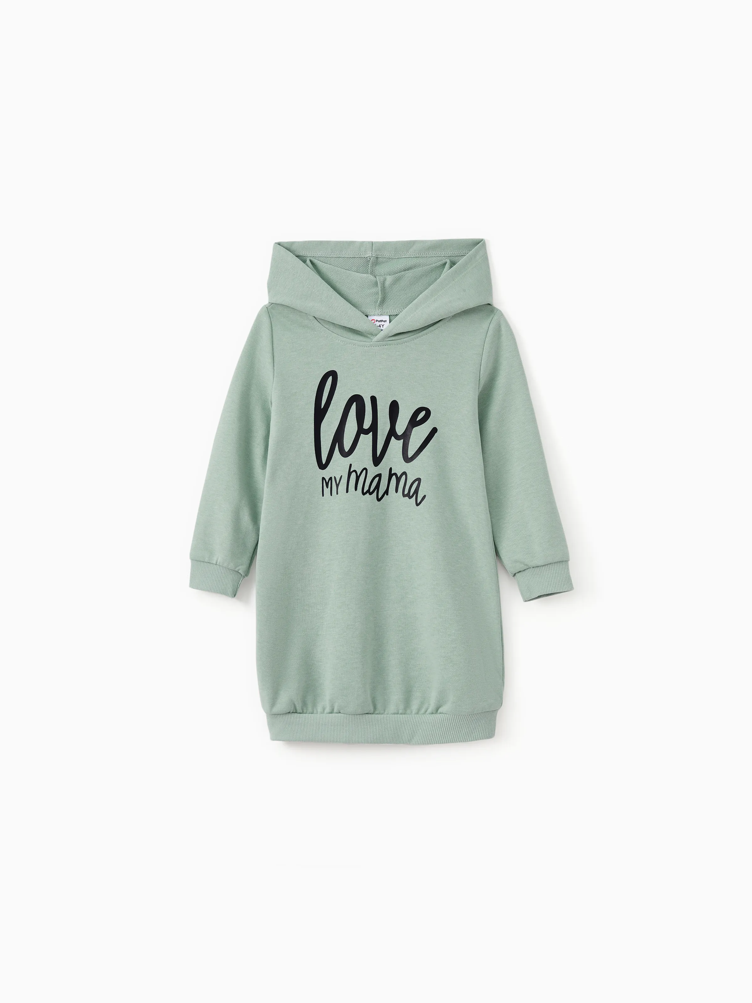 Mommy and Me Letter Print Green Long-sleeve Hoodie Dresses Light Green - XNAUWBI