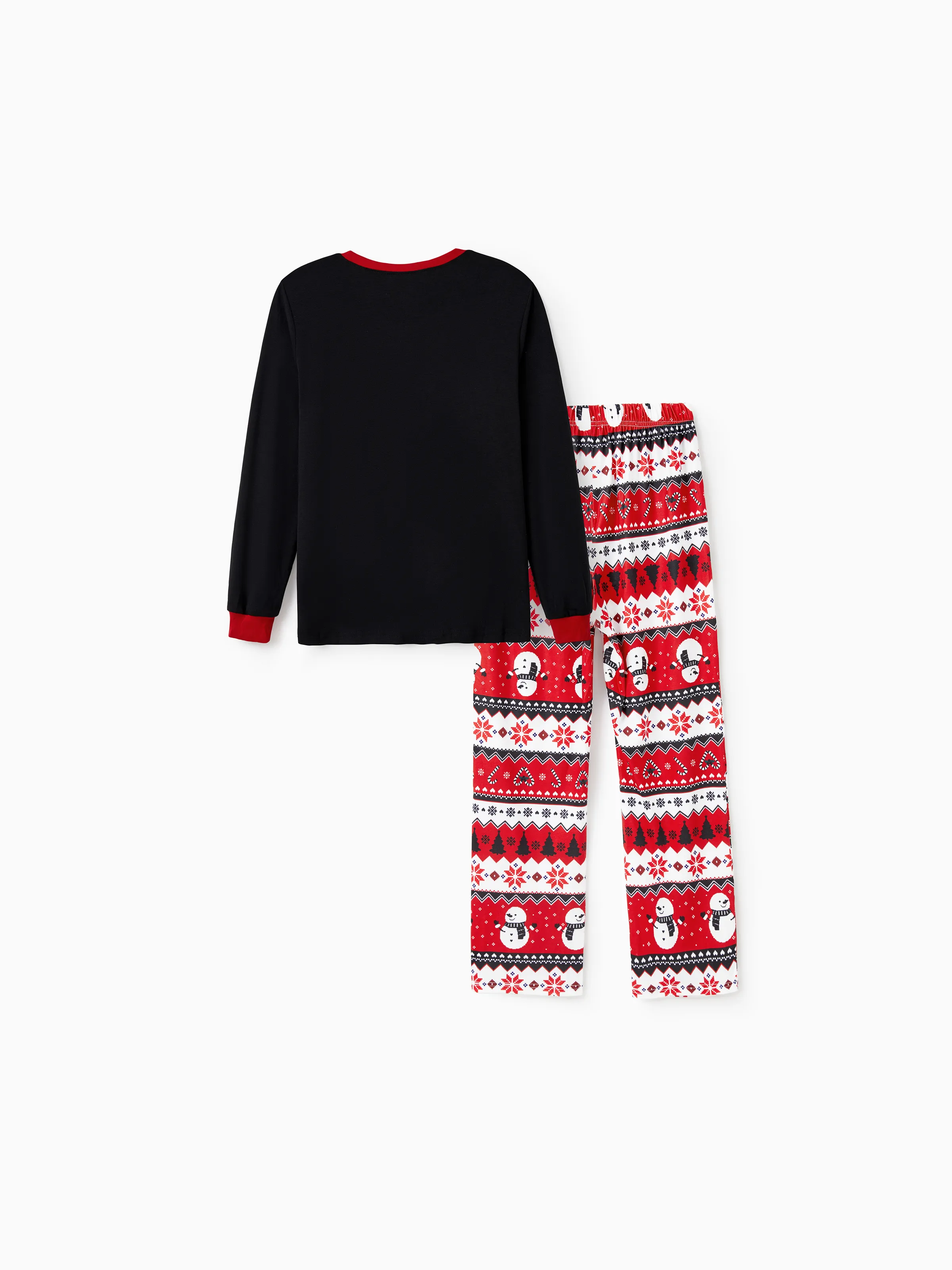 Christmas Family Pajamas Set Snowman Print Long-sleeve PJS with Christmas Socks Black - XNAUWBI