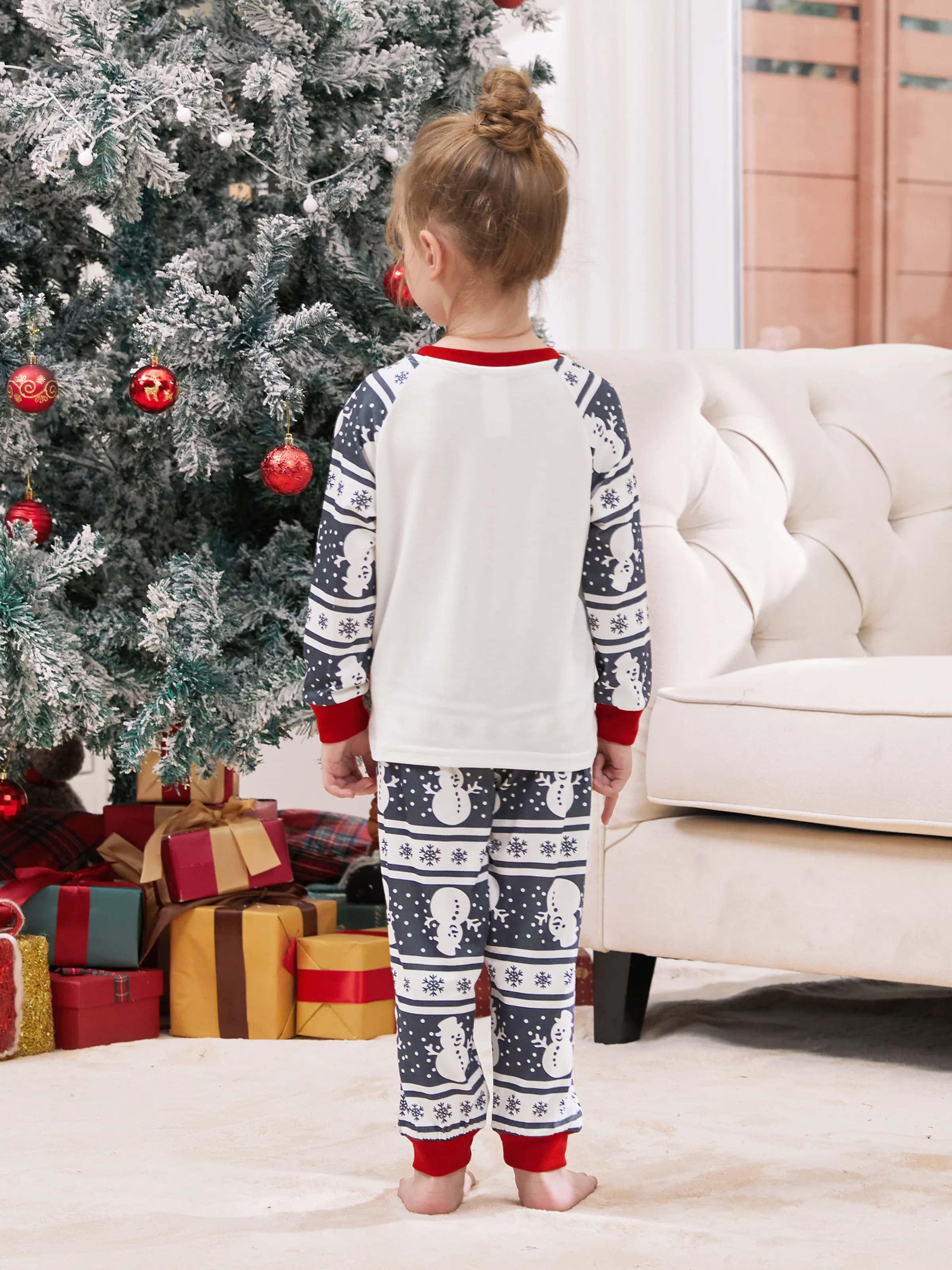 Matching Christmas Pajamas Family Snowman Pattern Long Sleeves PJs Sets Christmas Socks Dark Grey - XNAUWBI