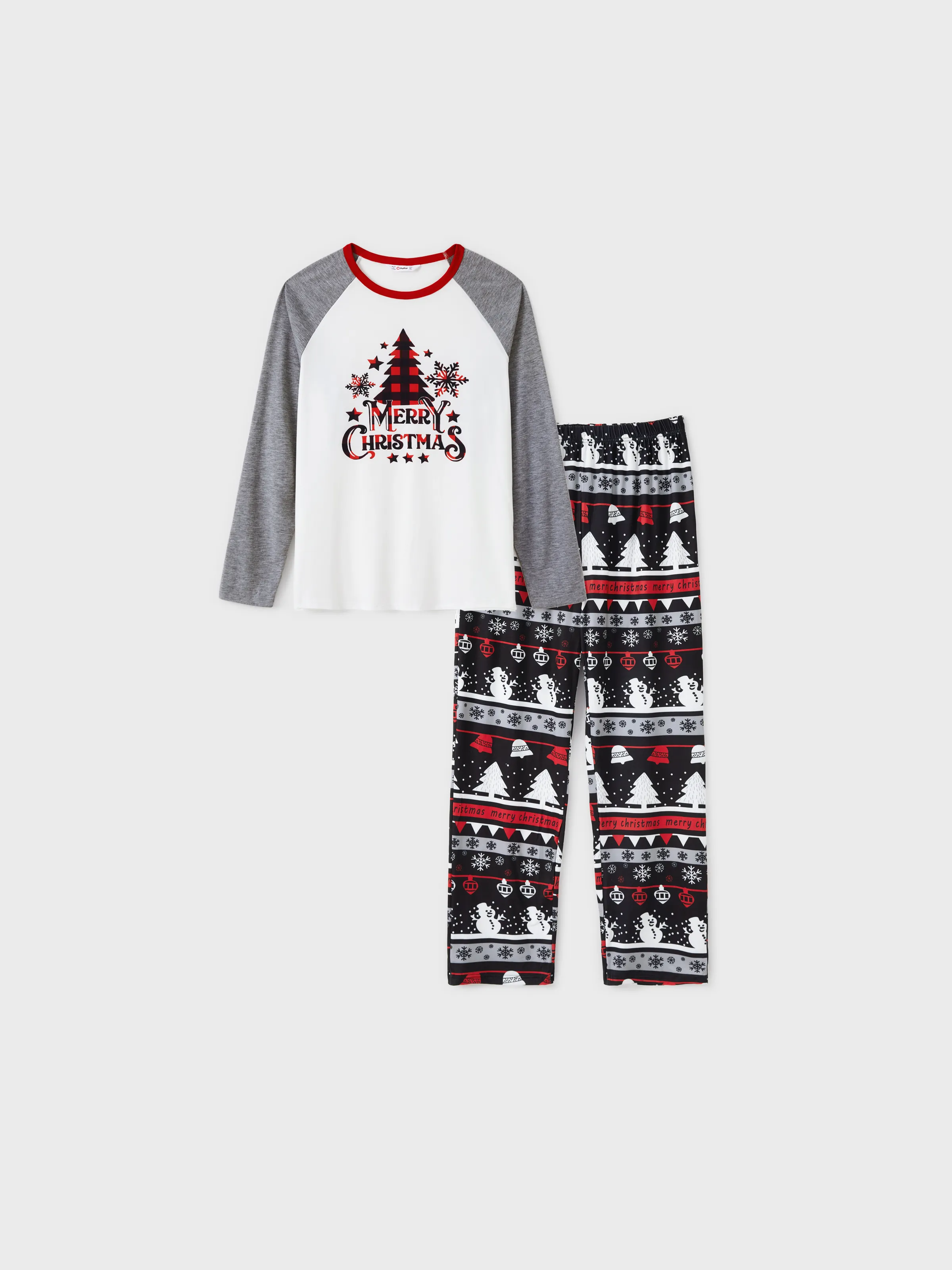 Christmas Tree Snowflake and Letters Print Grey Family Matching Long-sleeve Pajamas Sets with Christmas Socks Grey - XNAUWBI