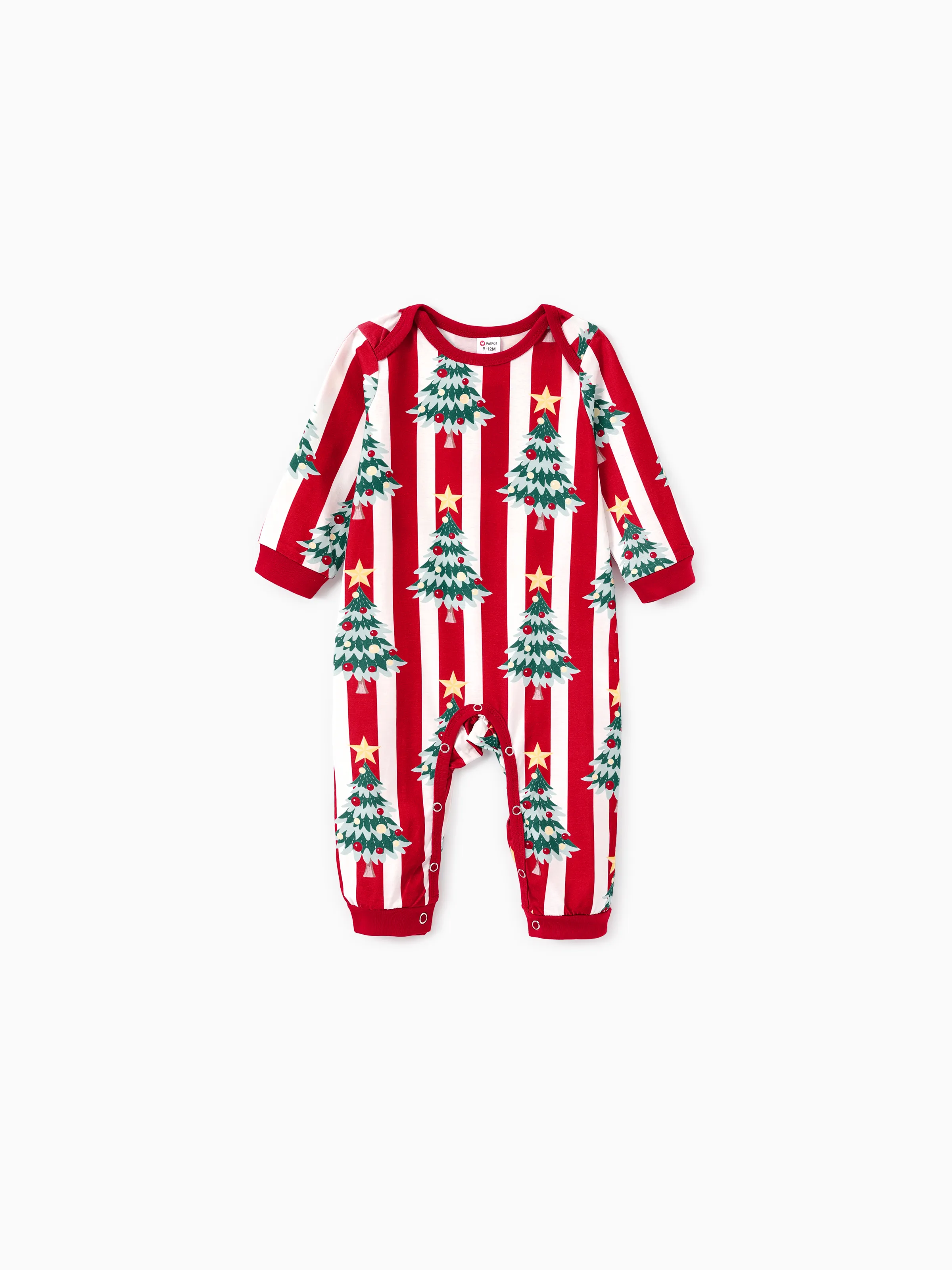 Christmas Family Matching Trees Print Stripes Long-sleeve Pajamas Sets with Christmas Socks Red - XNAUWBI
