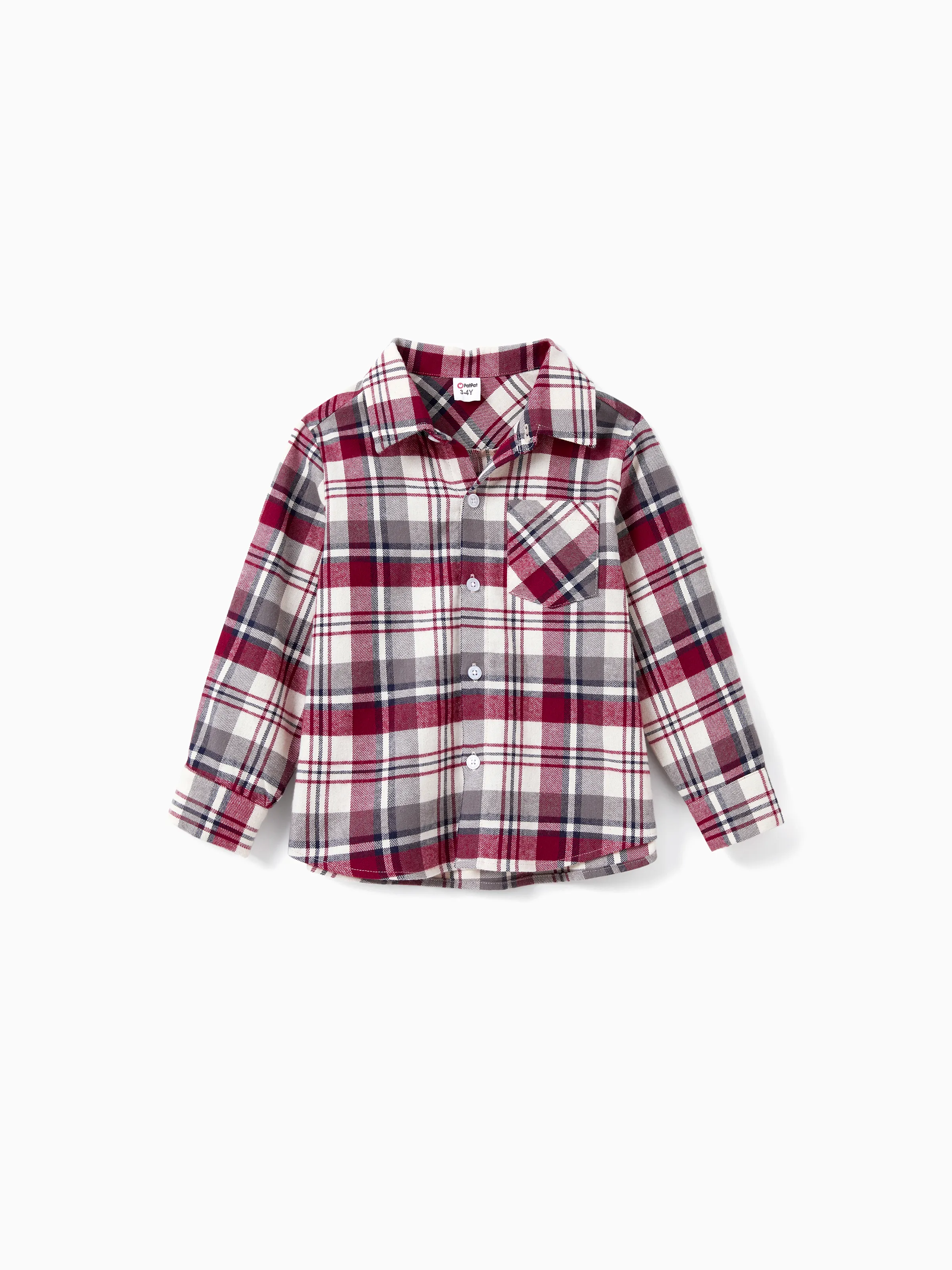 Family Matching Sets Plaid Shirt or Red Wine Lace Ruffle Sleeve A-Line Dress WineRed - XNAUWBI