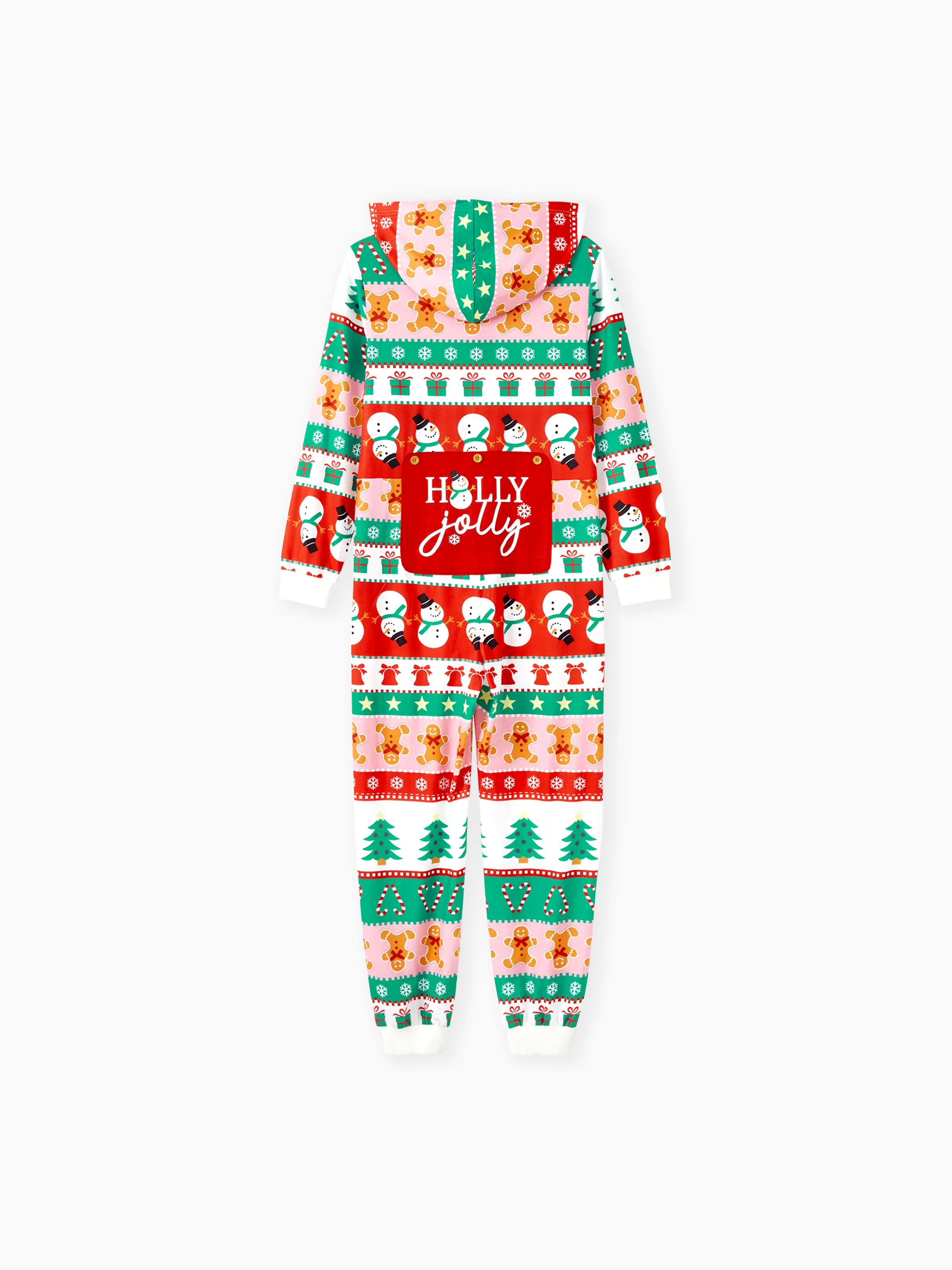 Onesies Pajamas Matching Christmas Outfits Allover Pattern Zipper Front Holly Jolly Print with Christmas Socks Back MultiColour - XNAUWBI