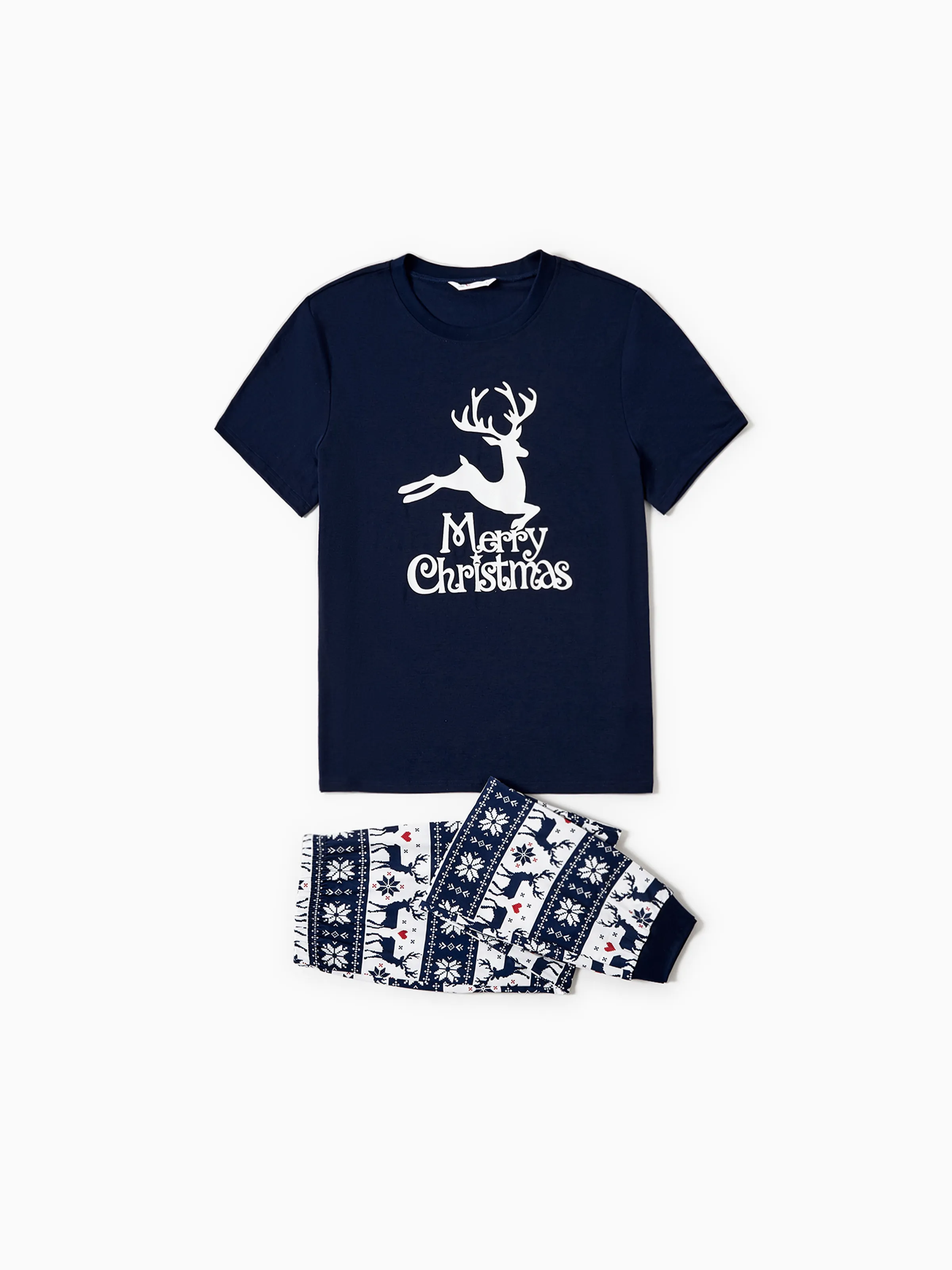 Christmas Reindeer Print Glow in the Dark Family Matching Pajamas Sets with Christmas Socks Deep Blue - XNAUWBI