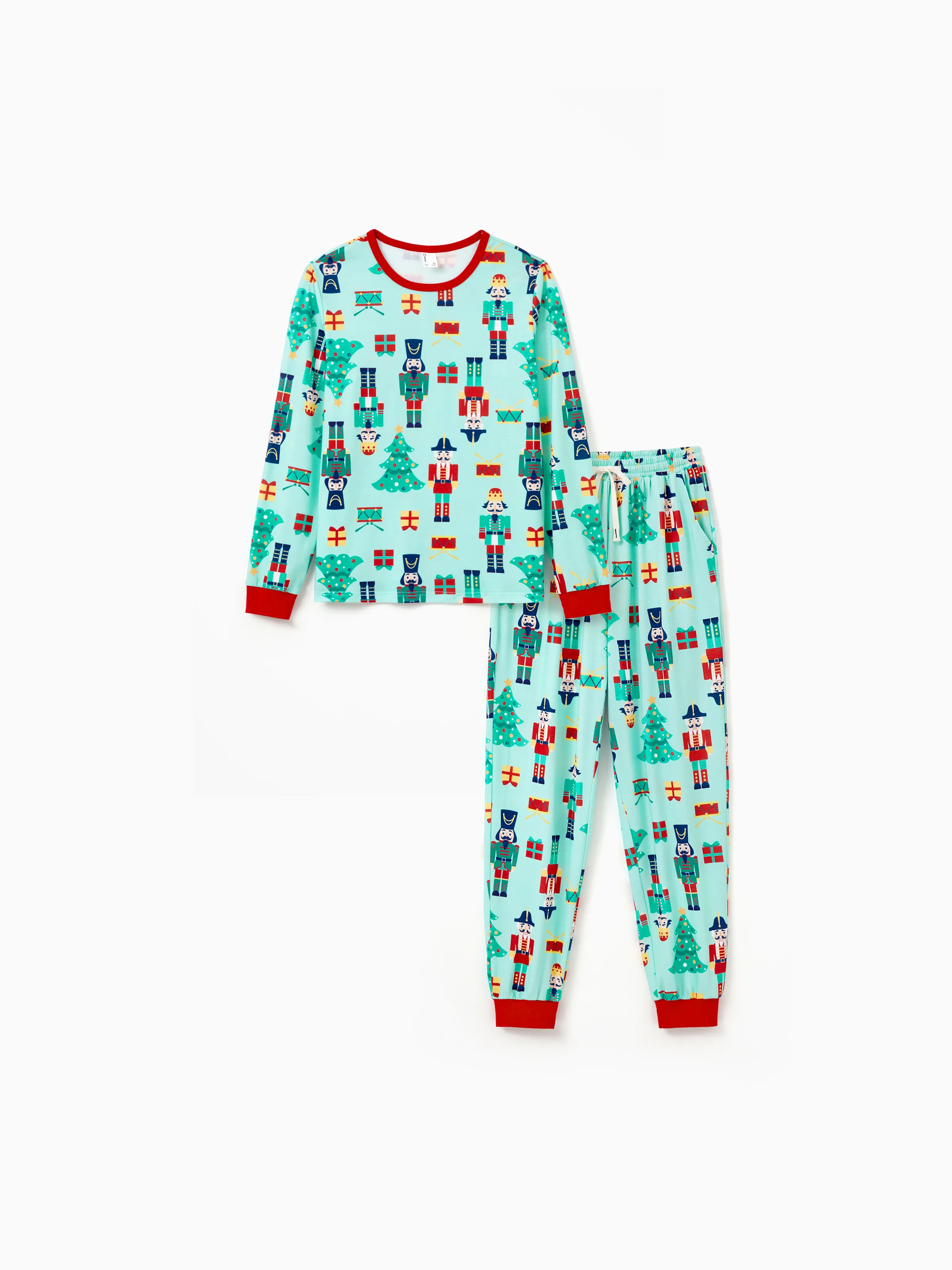 Christmas Matching Family Pajamas Set Soldier and Christmas Tree Print PJS with Christmas Socks Pale Green - XNAUWBI