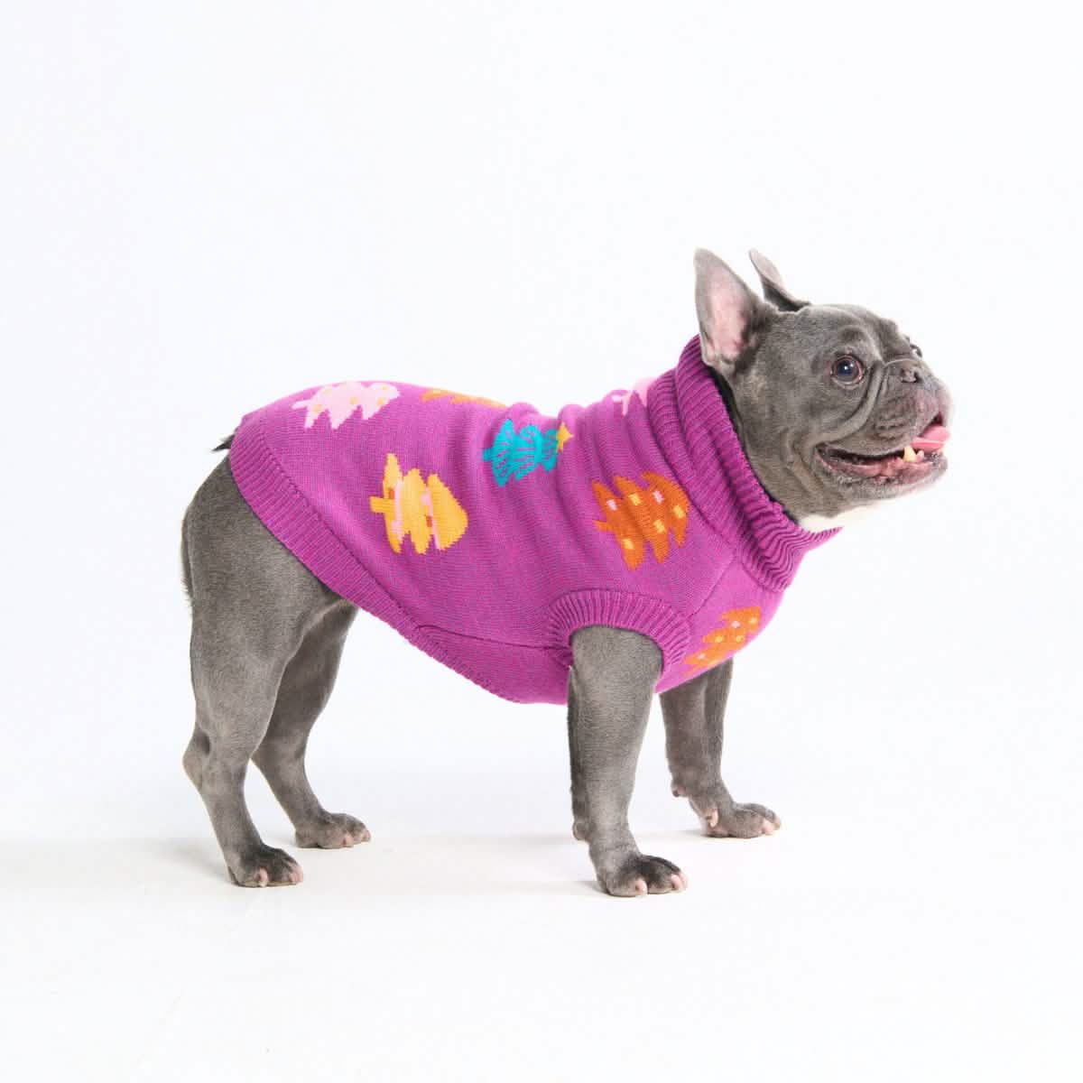 Christmas Knit Dog Sweater - Candy Trees Magenta - XNAUWBI