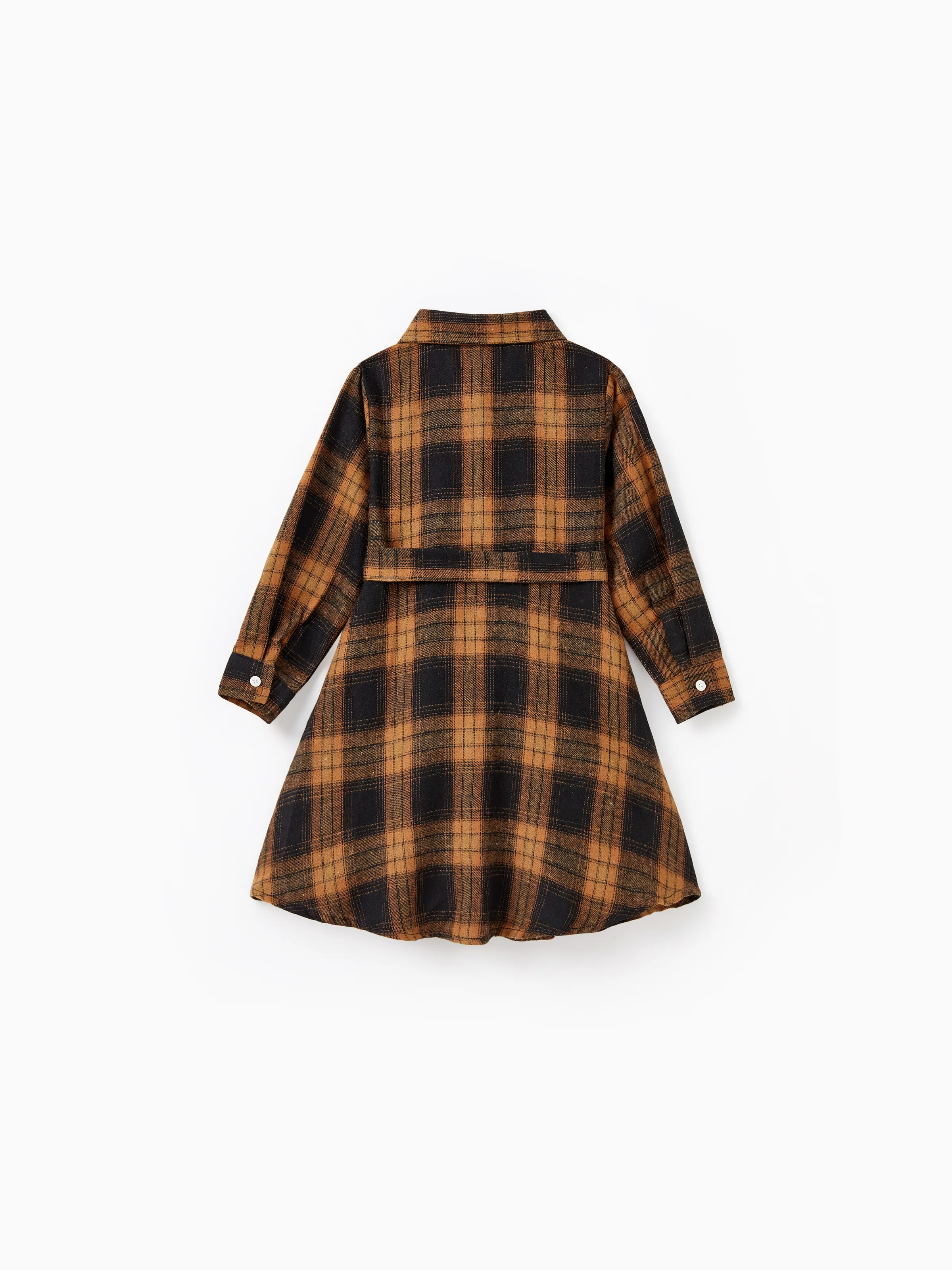 Christmas Family Matching Sets Brown&Black Check Plaid Long-sleeve Botton Dwon Top/Dress/Romper BrownishBlack - XNAUWBI