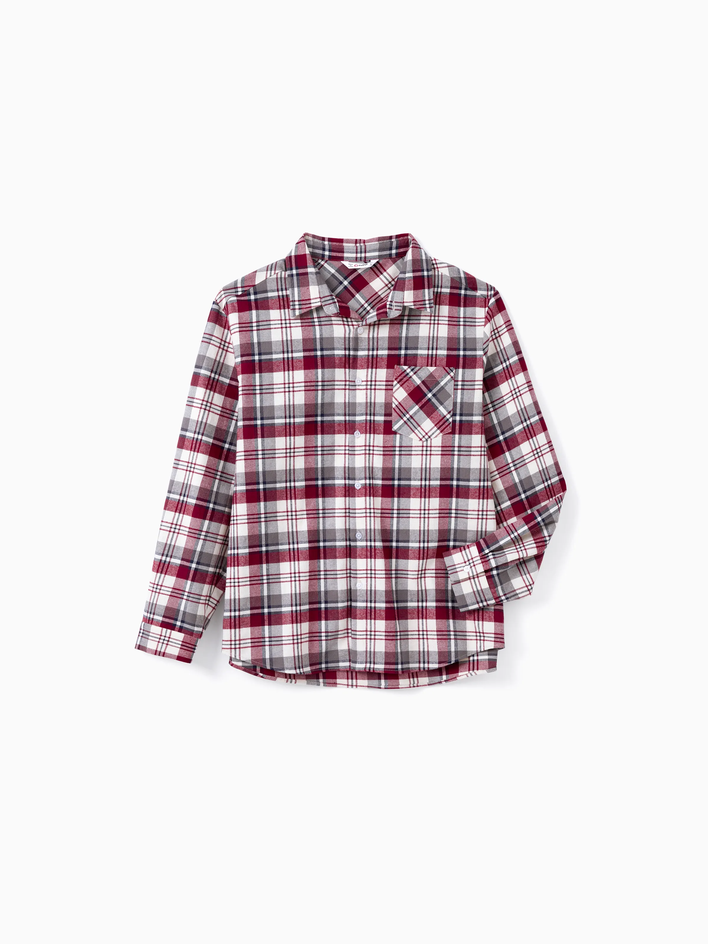 Family Matching Sets Plaid Shirt or Red Wine Lace Ruffle Sleeve A-Line Dress WineRed - XNAUWBI