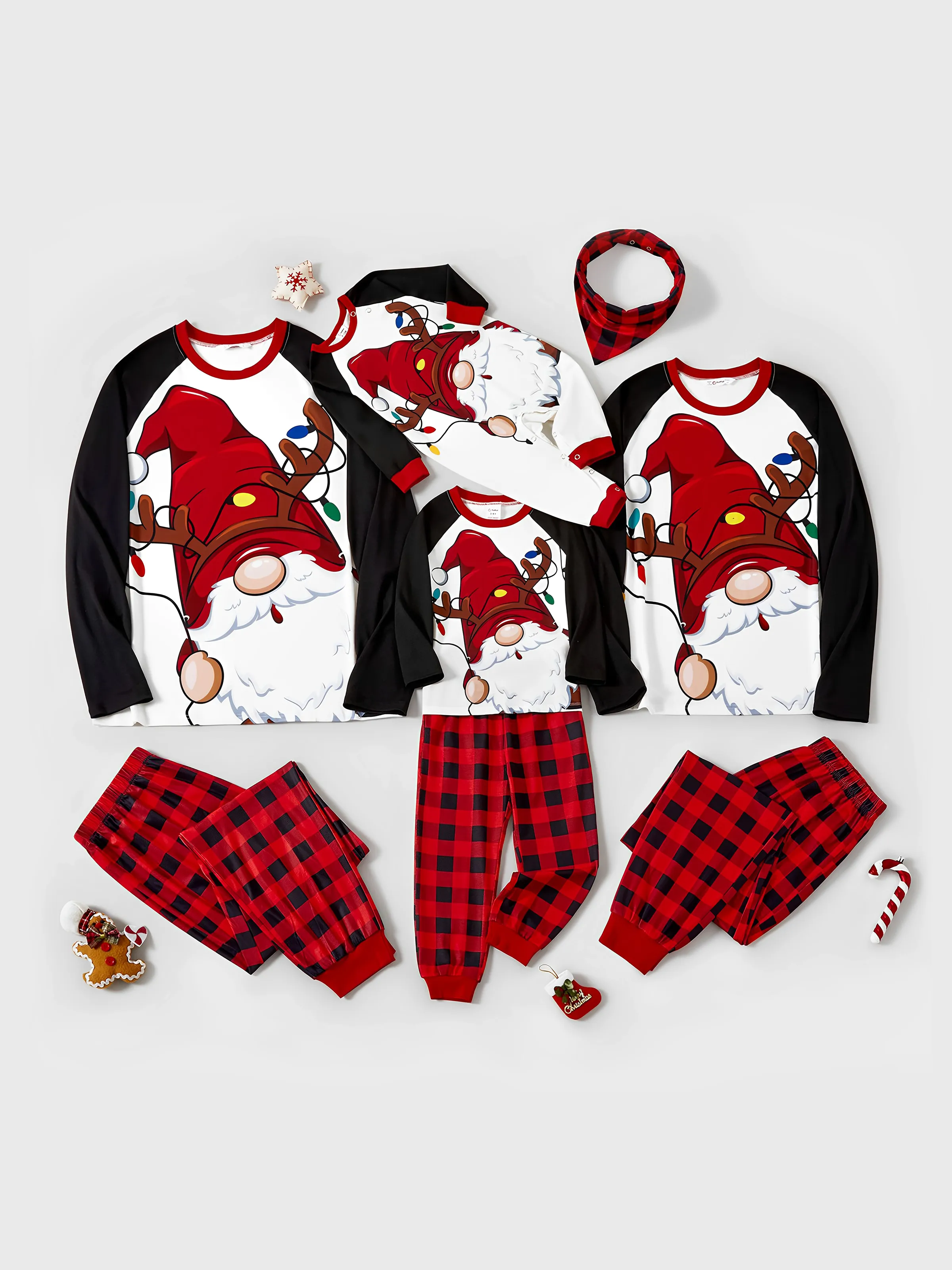 Christmas Family Matching Santa Print Raglan Sleeves Pajamas Sets with Christmas Socks (SGS Certied Safety) Red - XNAUWBI