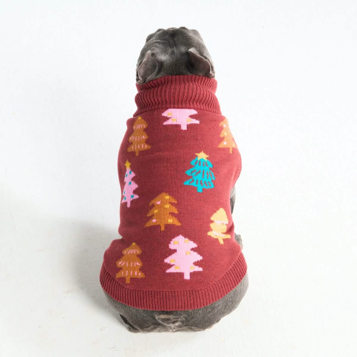 Christmas Knit Dog Sweater - Candy Trees Chestnut - XNAUWBI
