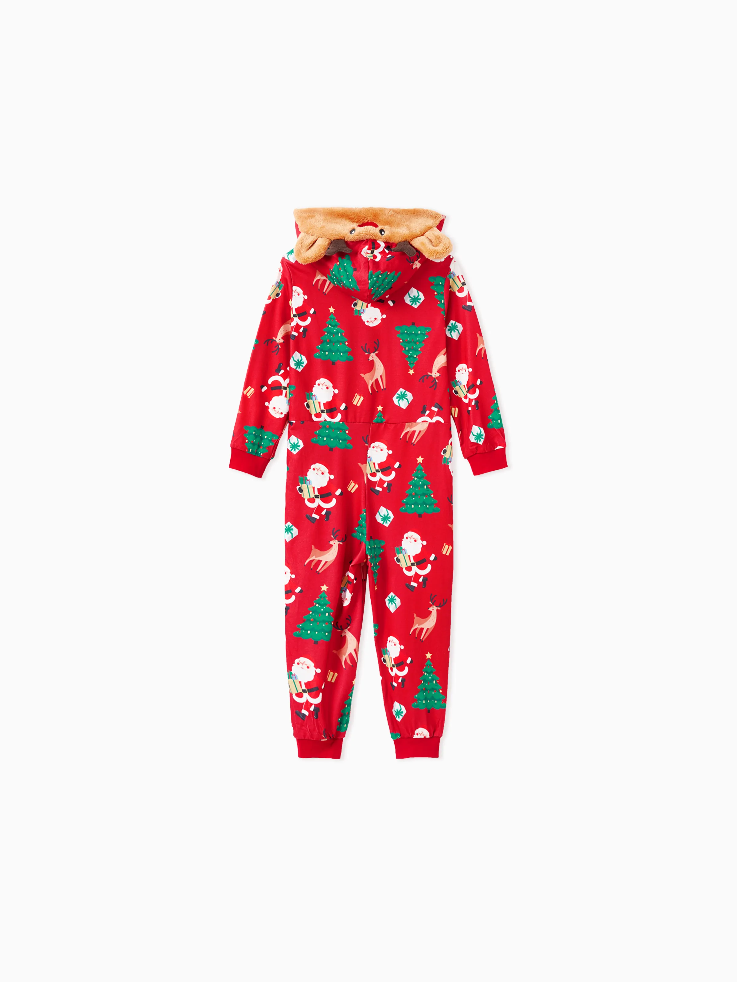 Christmas Family Pajamas Sets 3D Reindeer Hooded Allover Print Onesies with Christmas Socks Red-2 - XNAUWBI