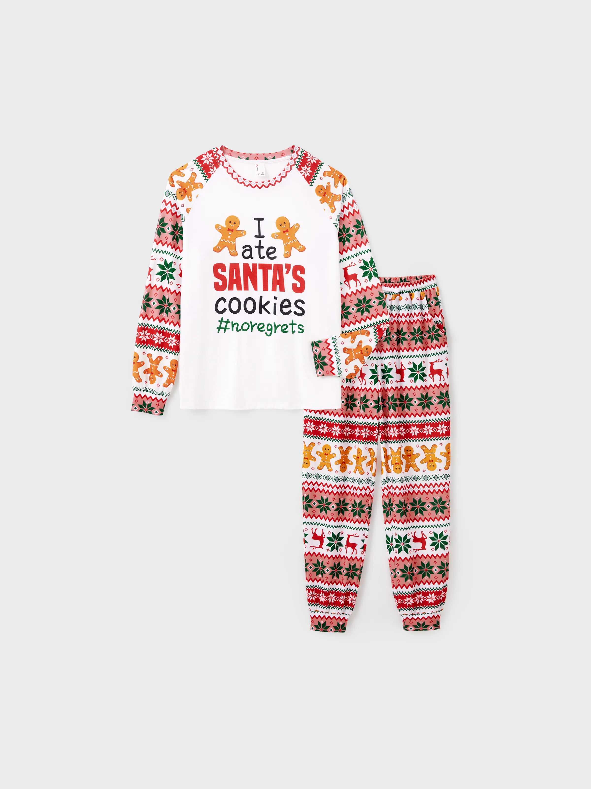 Christmas Pajamas Family Matching Santa's Cookies Gingerbread Man Pattern Pajamas Sets with Christmas Socks MultiColour - XNAUWBI