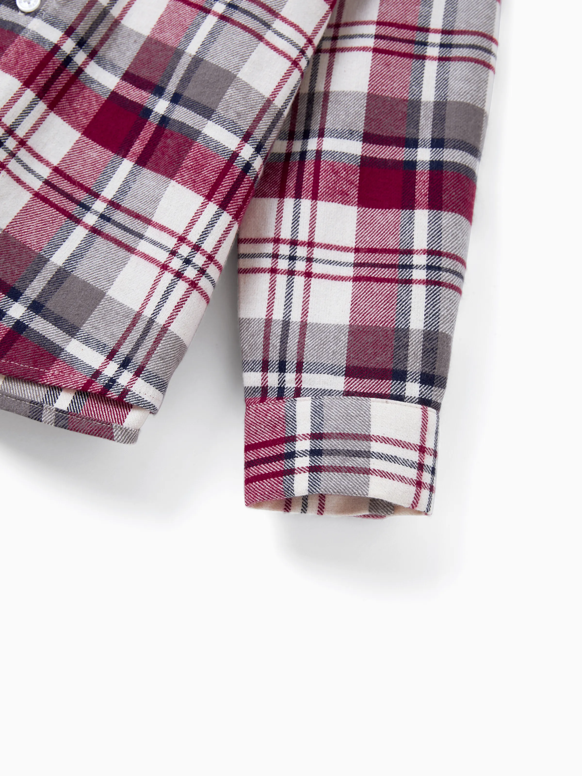 Family Matching Sets Plaid Shirt or Red Wine Lace Ruffle Sleeve A-Line Dress WineRed - XNAUWBI