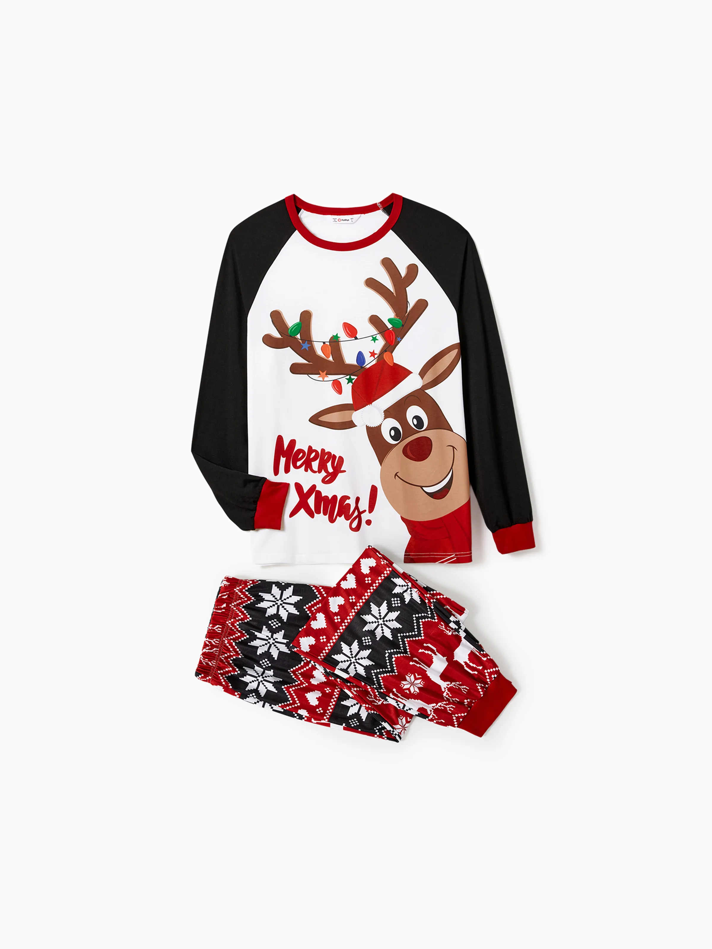 Christmas Reindeer Print Family Matching Pajamas Sets with Christmas Socks Black - XNAUWBI