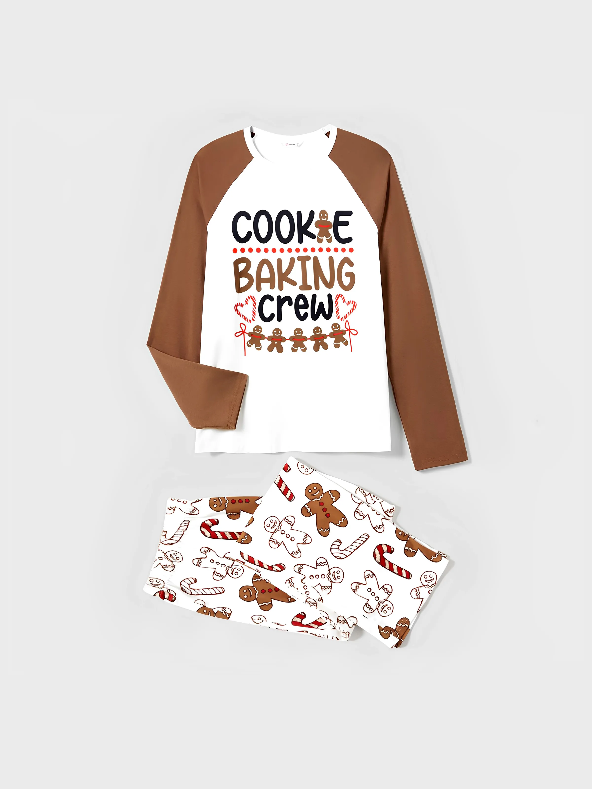 Christmas Family Matching Letter and Gingerbread Man Print Long-sleeve Pajamas Sets with Christmas Socks Khaki - XNAUWBI