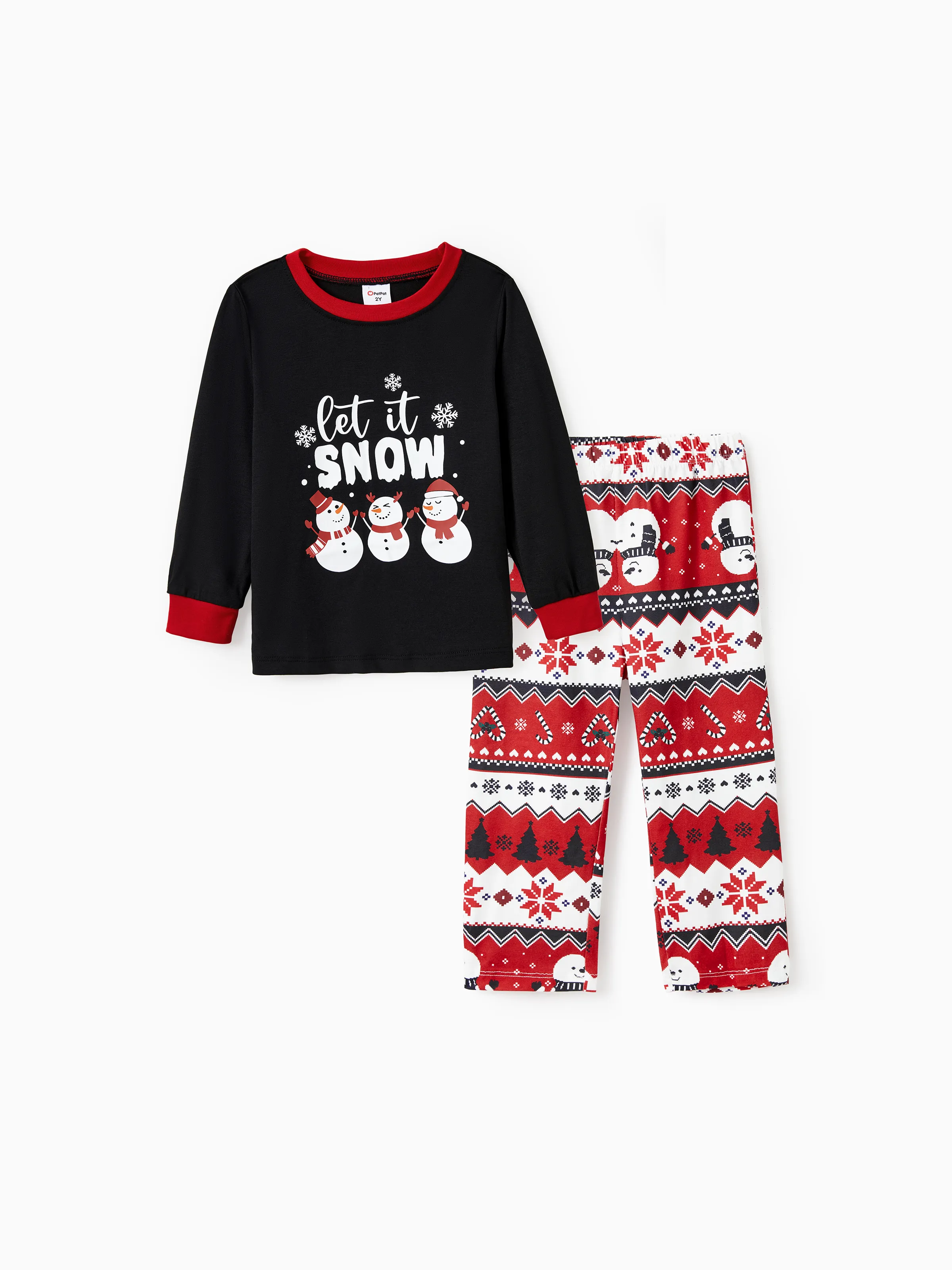 Christmas Family Pajamas Set Snowman Print Long-sleeve PJS with Christmas Socks Black - XNAUWBI