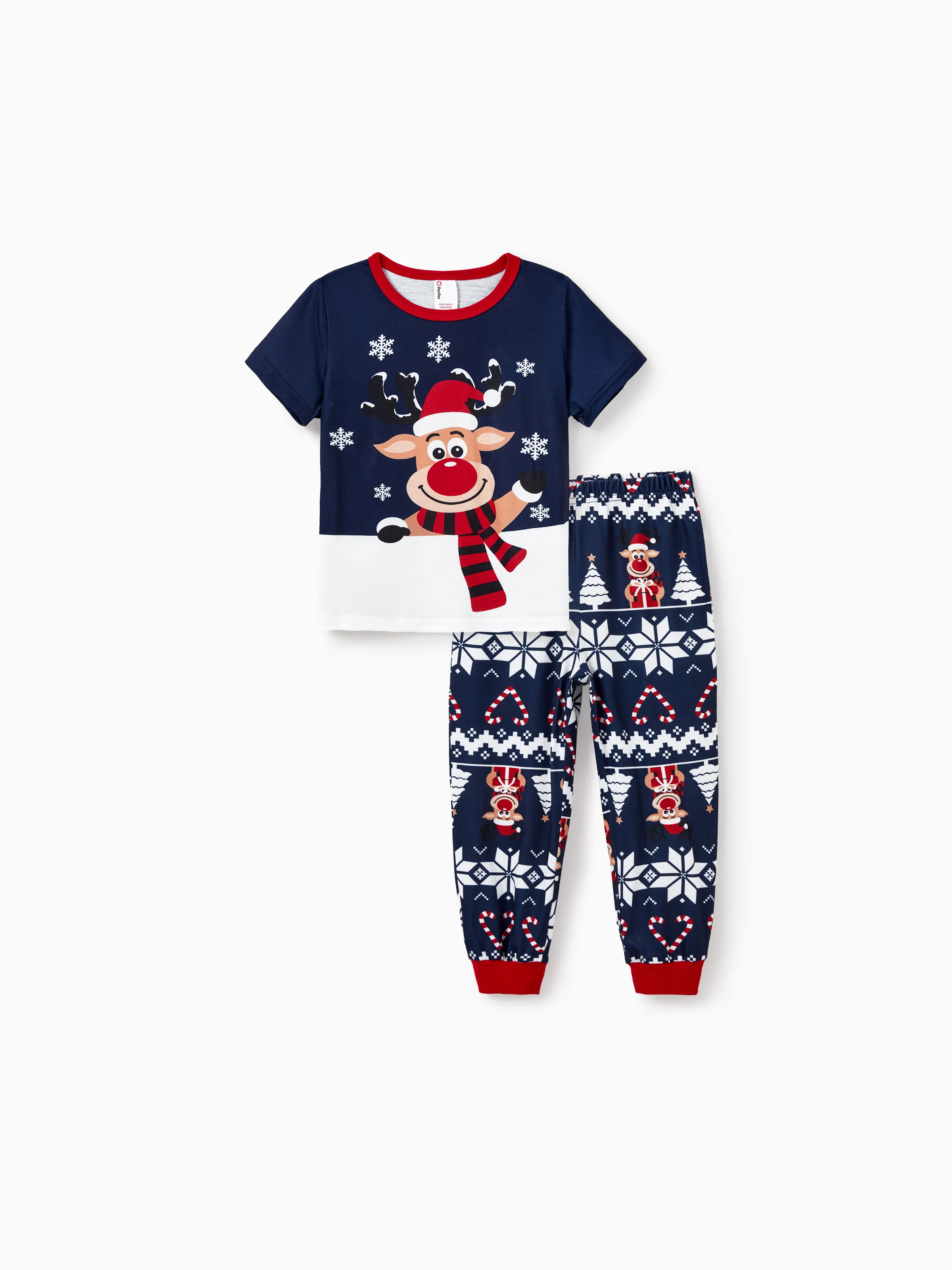 Christmas Matching Family Pajamas Set Reindeer and Snowflake Print PJS Deep Blue - XNAUWBI
