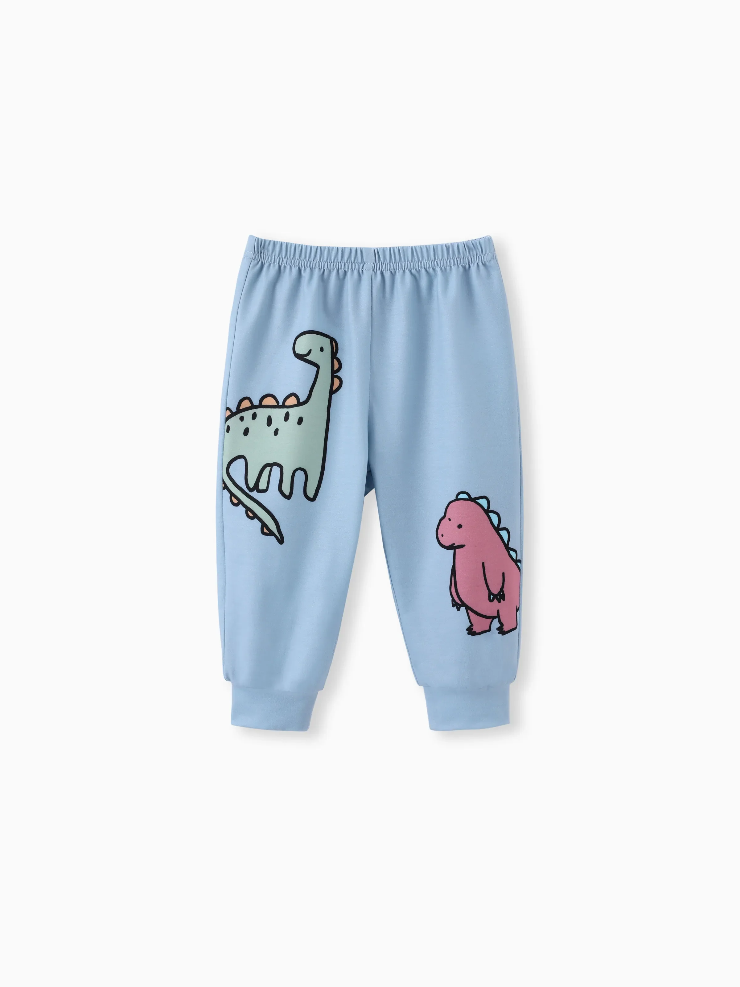 Baby Boy Clothes 2pcs Dinosaur/ Vehicle Print Sweatshirt and Pants Set Blue grey - XNAUWBI