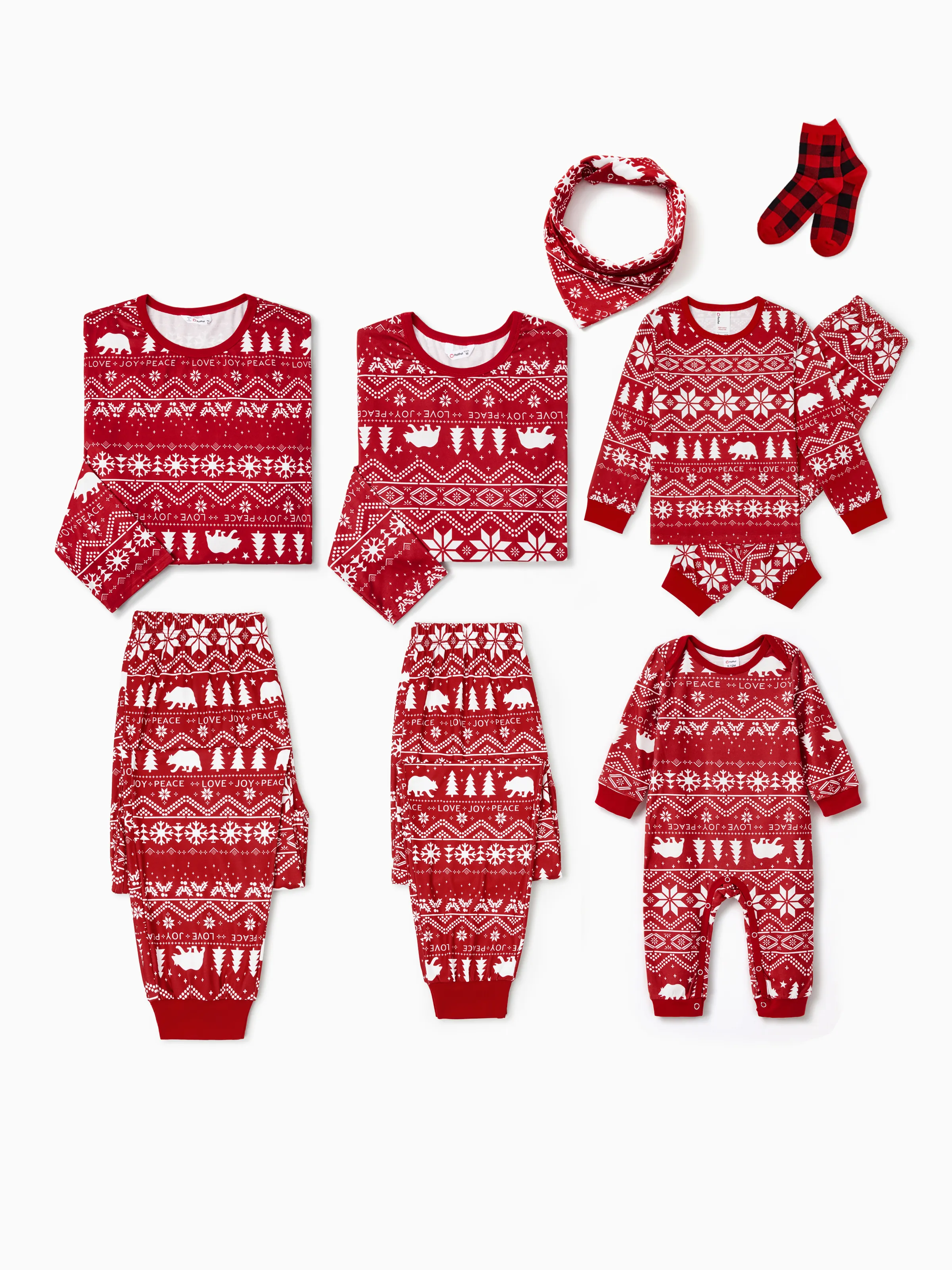 Traditional Christmas Print Family Matching Pajamas Sets with Christmas Socks Red - XNAUWBI