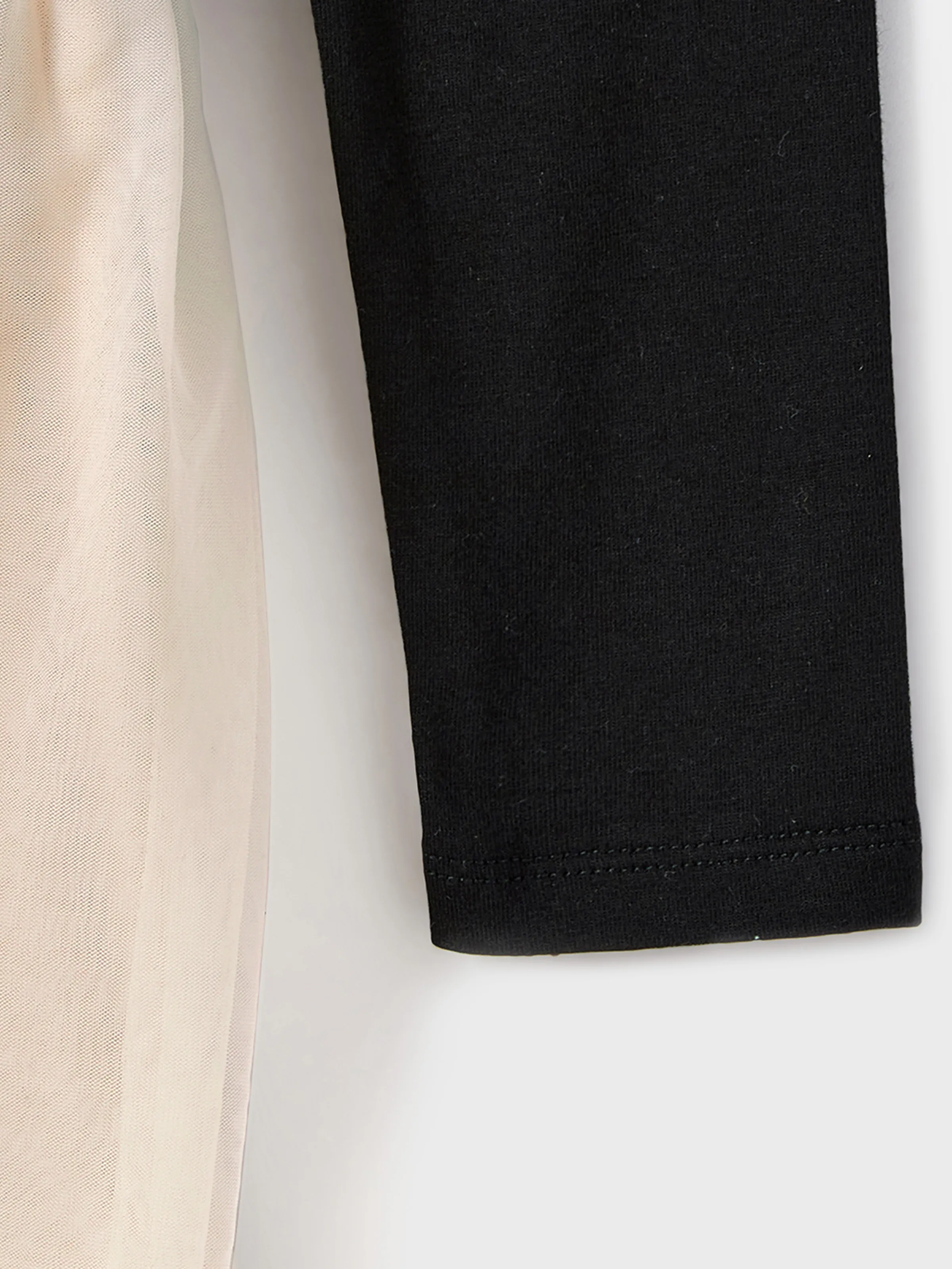 Family Matching Black-Almond Mesh Skirt and Classic Round Neck Long Sleeve Tops Sets Black - XNAUWBI