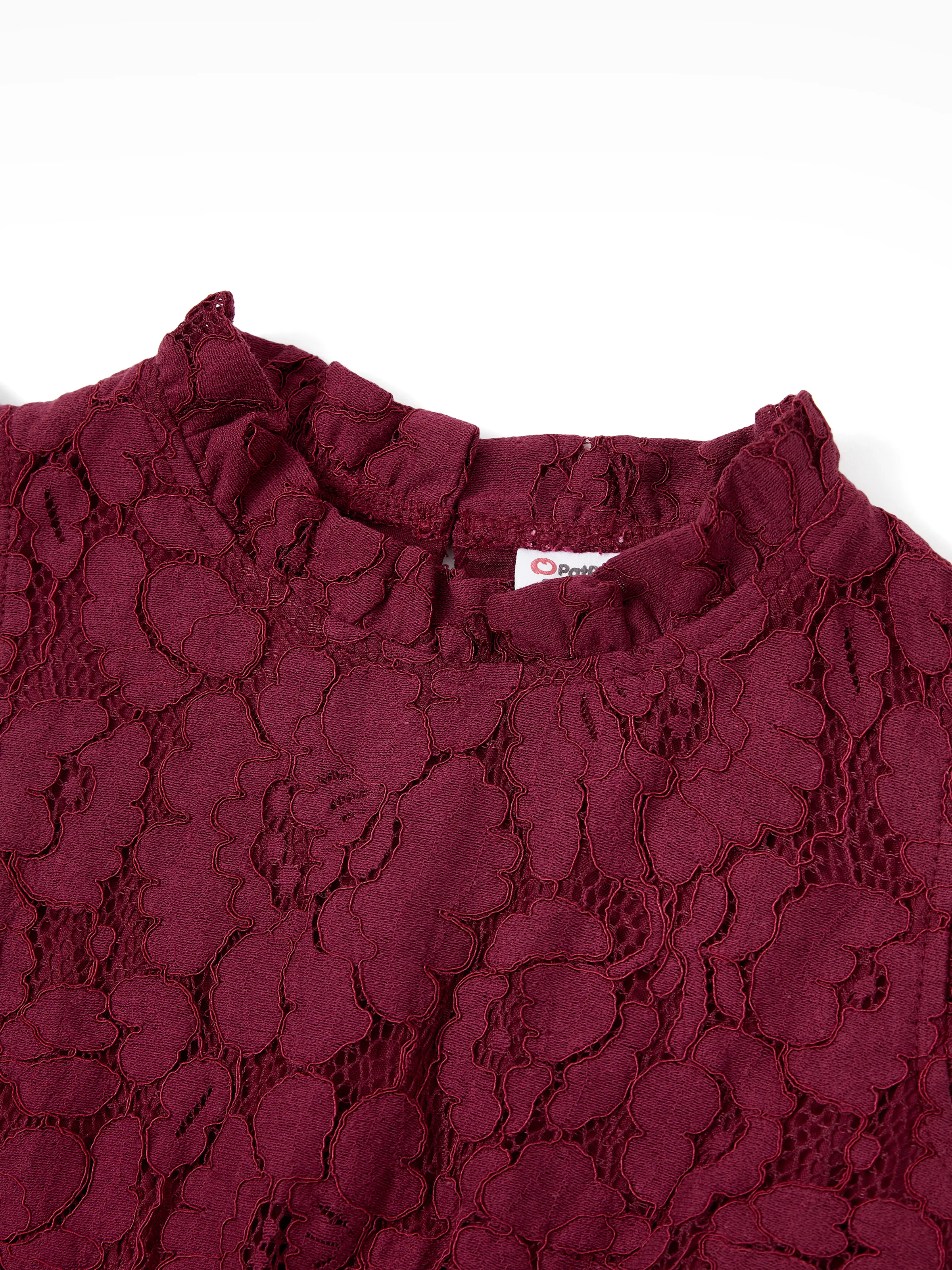 Family Matching Sets Plaid Shirt or Red Wine Lace Ruffle Sleeve A-Line Dress WineRed - XNAUWBI