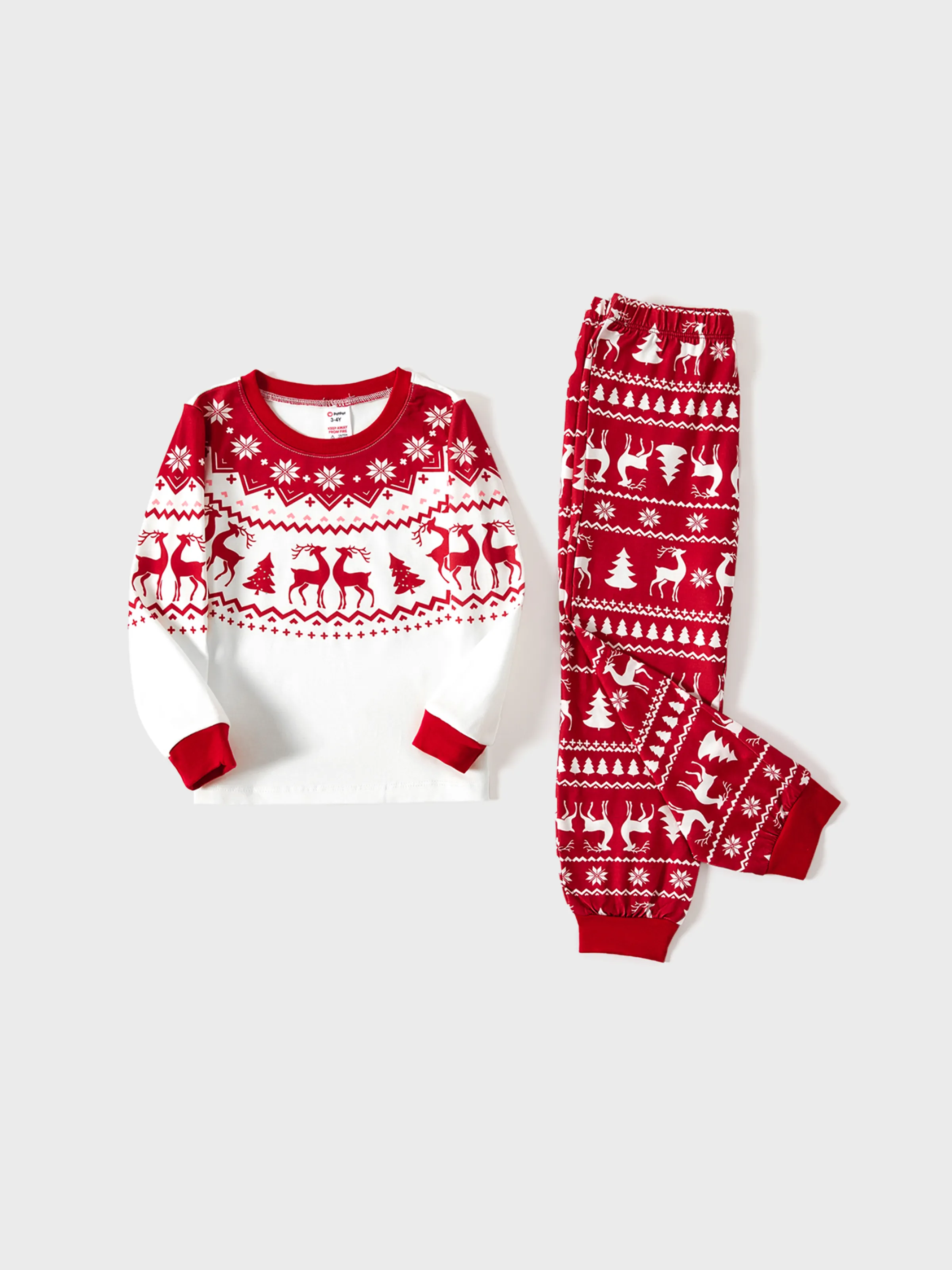 Christmas Reindeer and Snowflake Print Family Matching Pajamas Sets with Christmas Socks Red - XNAUWBI