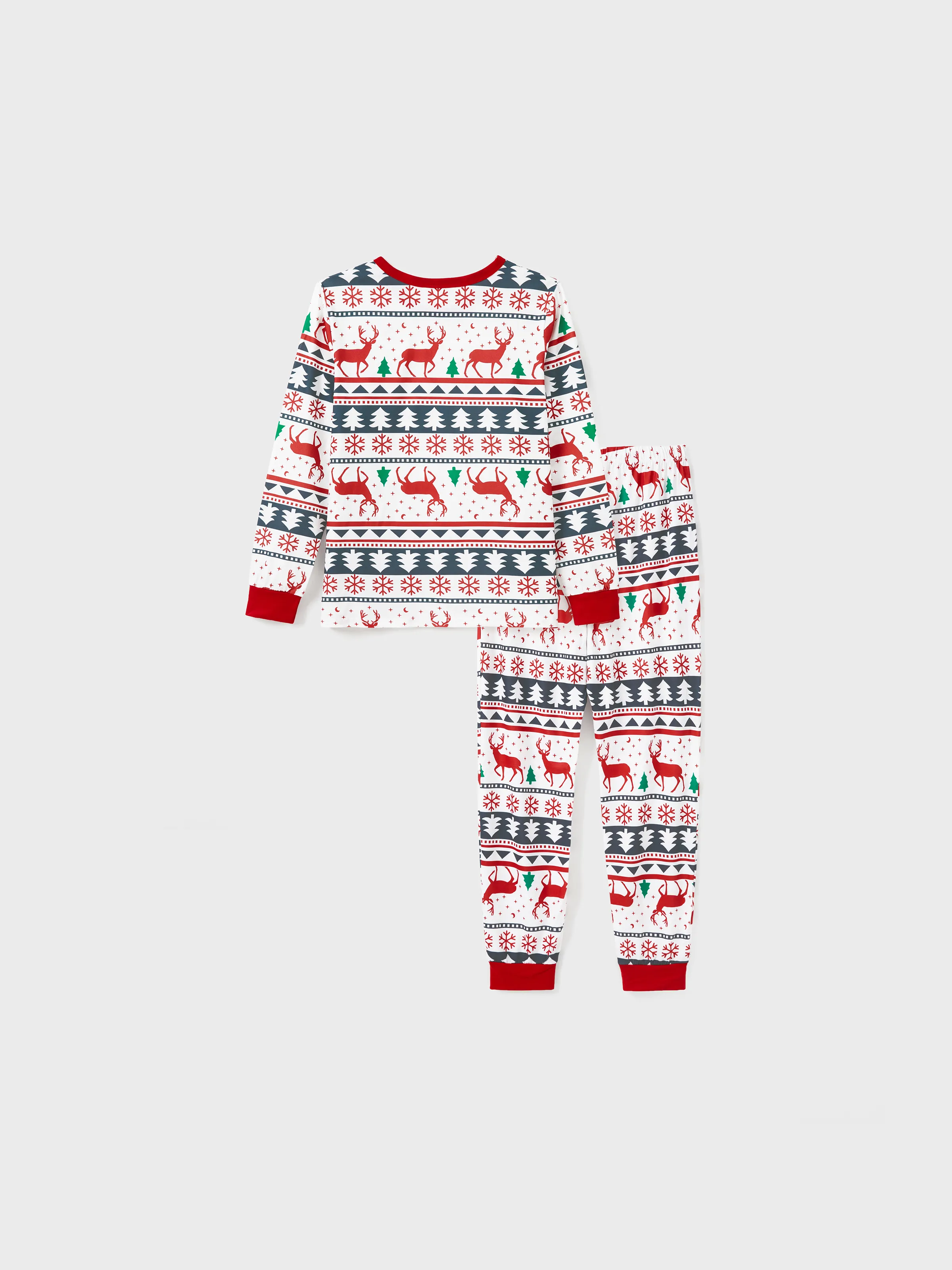 Family Christmas Pajamas All Over Reindeer Print Long-sleeve with Christmas Socks (SGS Certied Safety) Red+White - XNAUWBI