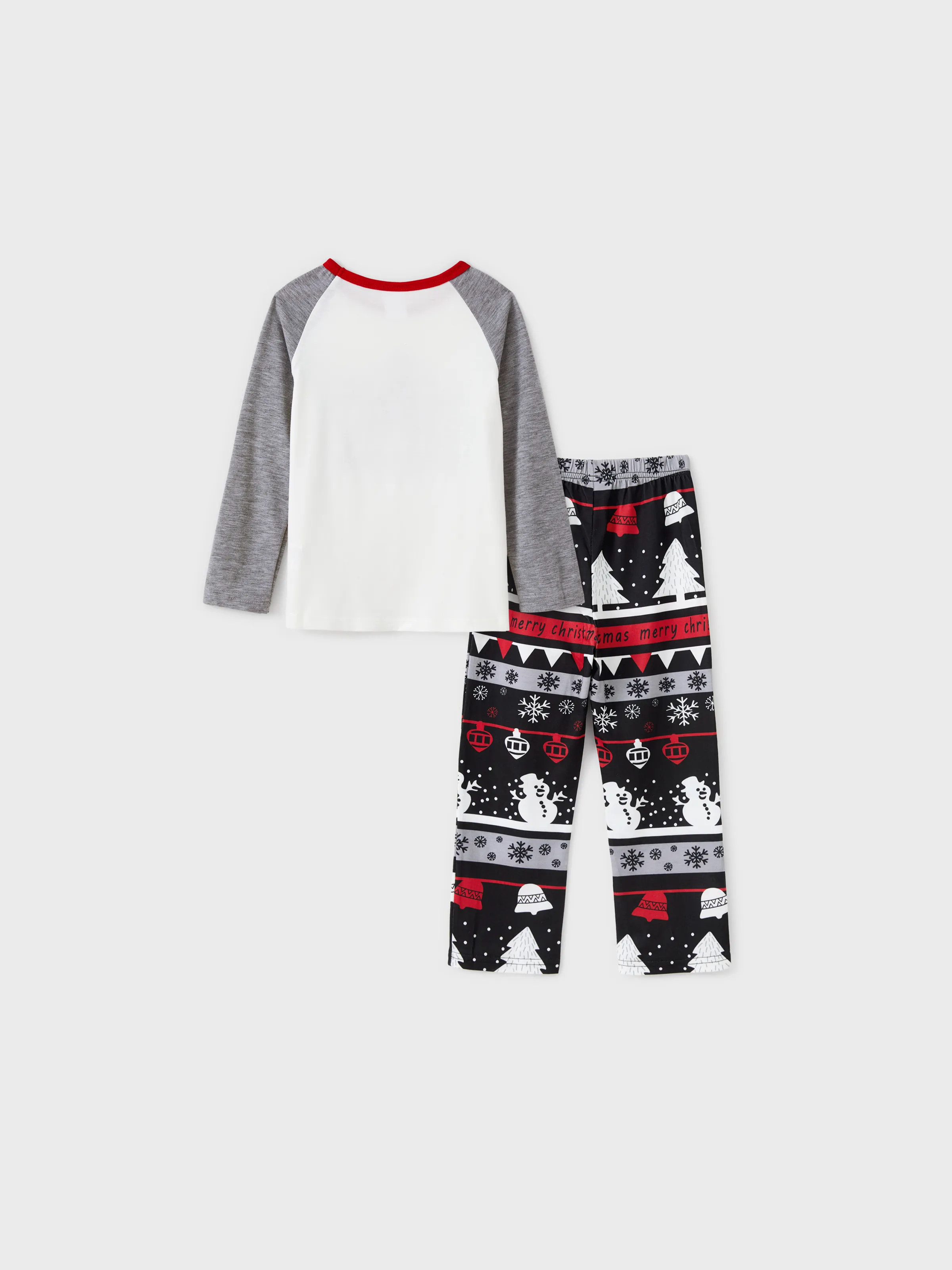 Christmas Tree Snowflake and Letters Print Grey Family Matching Long-sleeve Pajamas Sets with Christmas Socks Grey - XNAUWBI