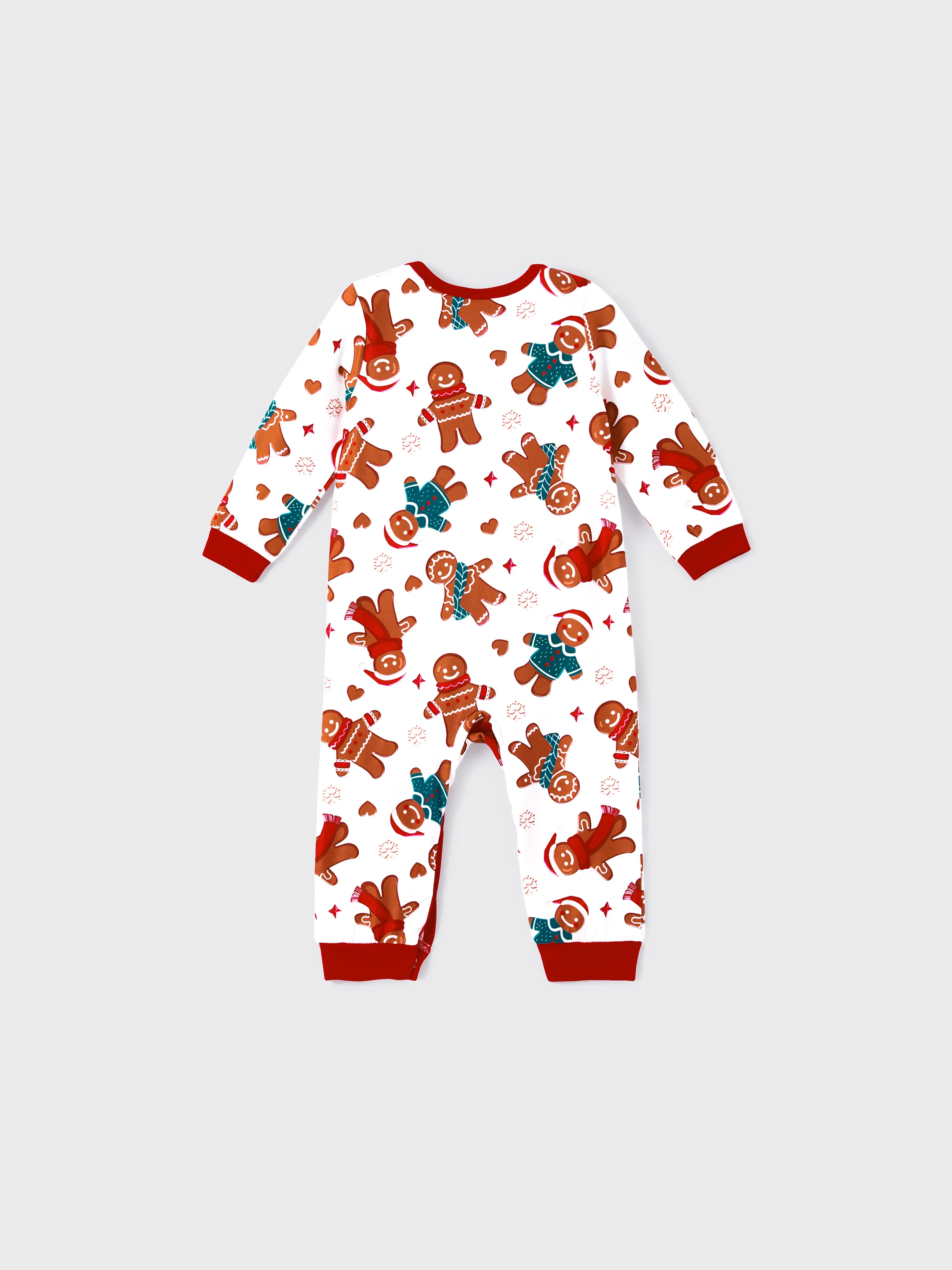 Christmas Family Matching Cartoon Gingerbread Man Allover Print Pajamas Sets with Christmas Socks White - XNAUWBI