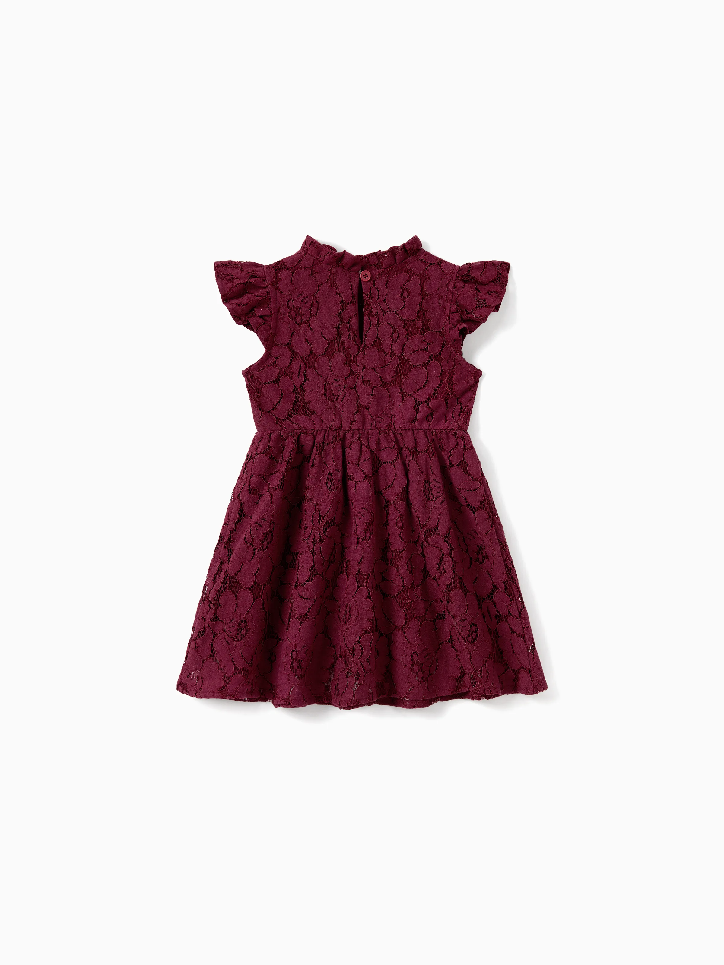 Family Matching Sets Plaid Shirt or Red Wine Lace Ruffle Sleeve A-Line Dress WineRed - XNAUWBI