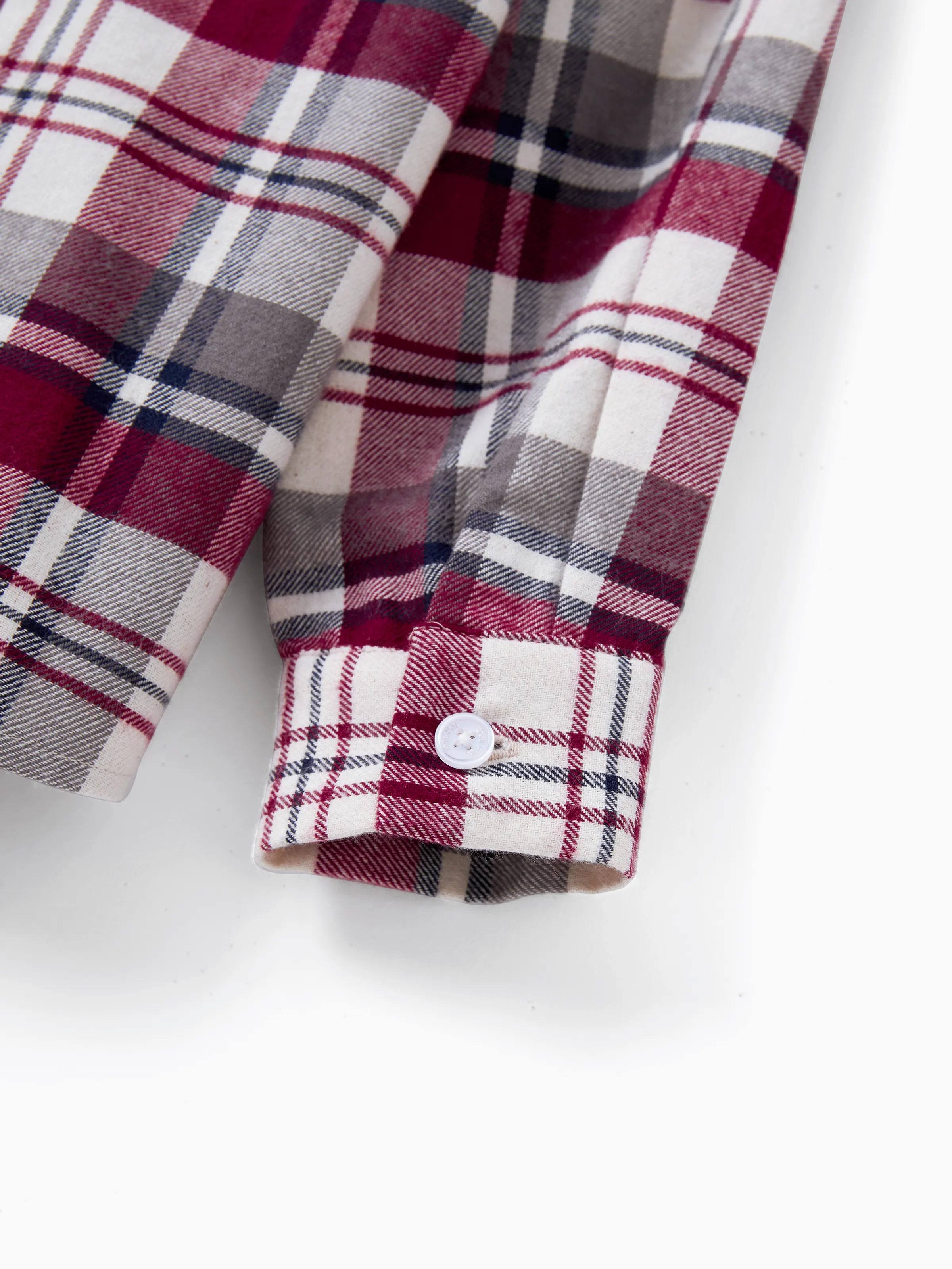 Family Matching Sets Plaid Shirt or Red Wine Lace Ruffle Sleeve A-Line Dress WineRed - XNAUWBI