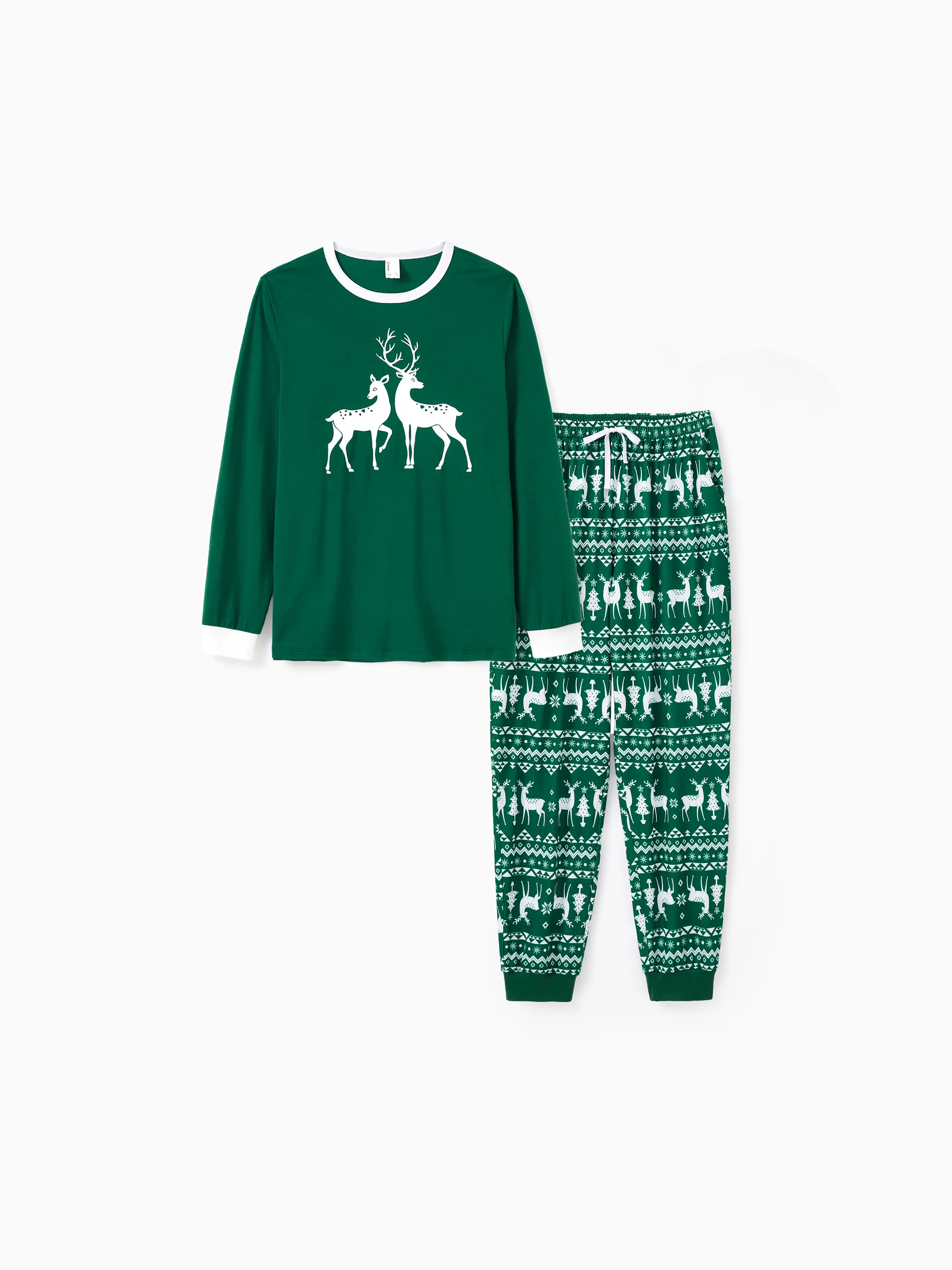 Christmas Family Matching Glow in the Dark Reindeer Tops Allover Pattern Pants Pajamas Sets with Christmas Socks blackishgreen - XNAUWBI