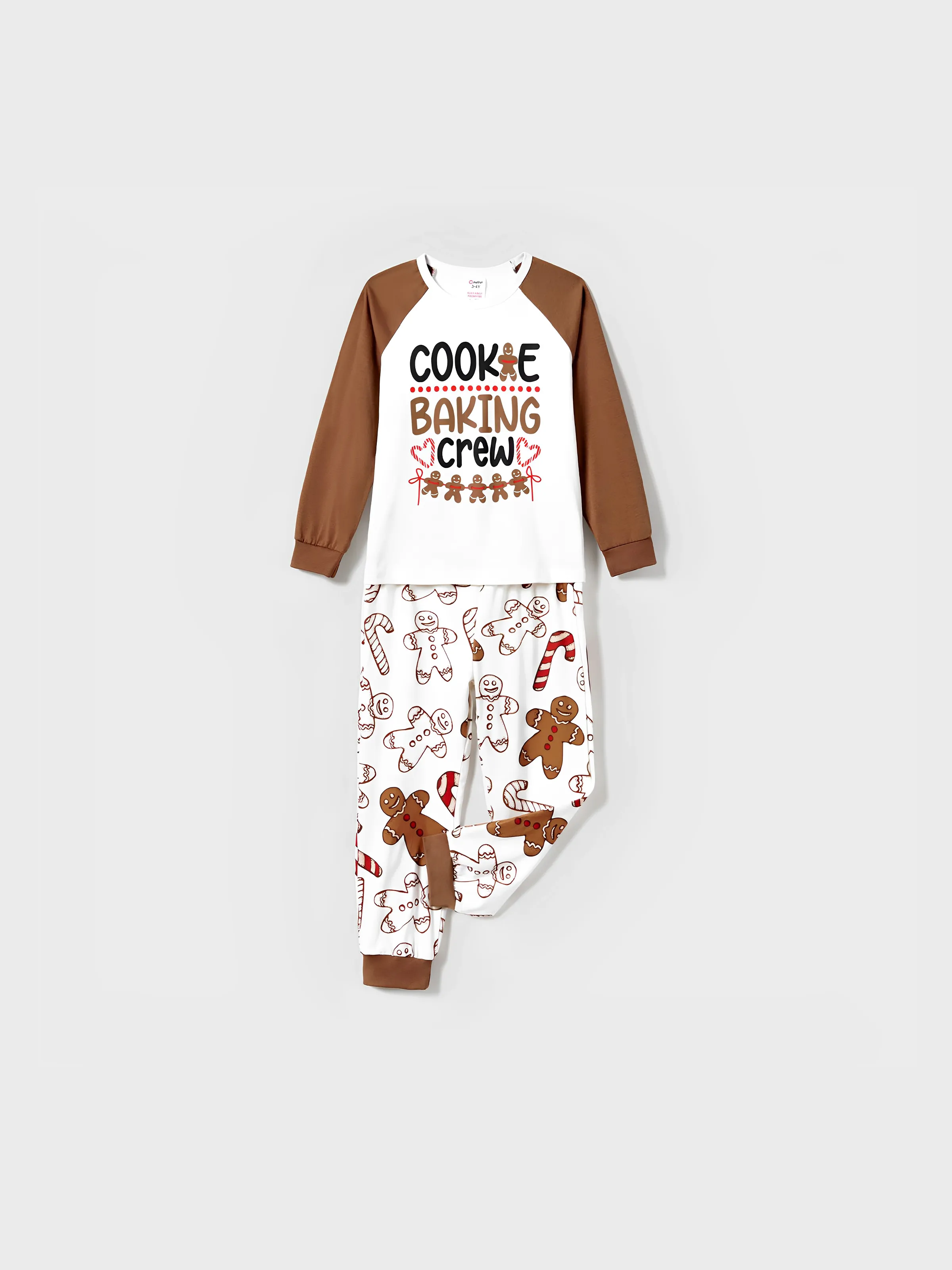 Christmas Family Matching Letter and Gingerbread Man Print Long-sleeve Pajamas Sets with Christmas Socks Khaki - XNAUWBI