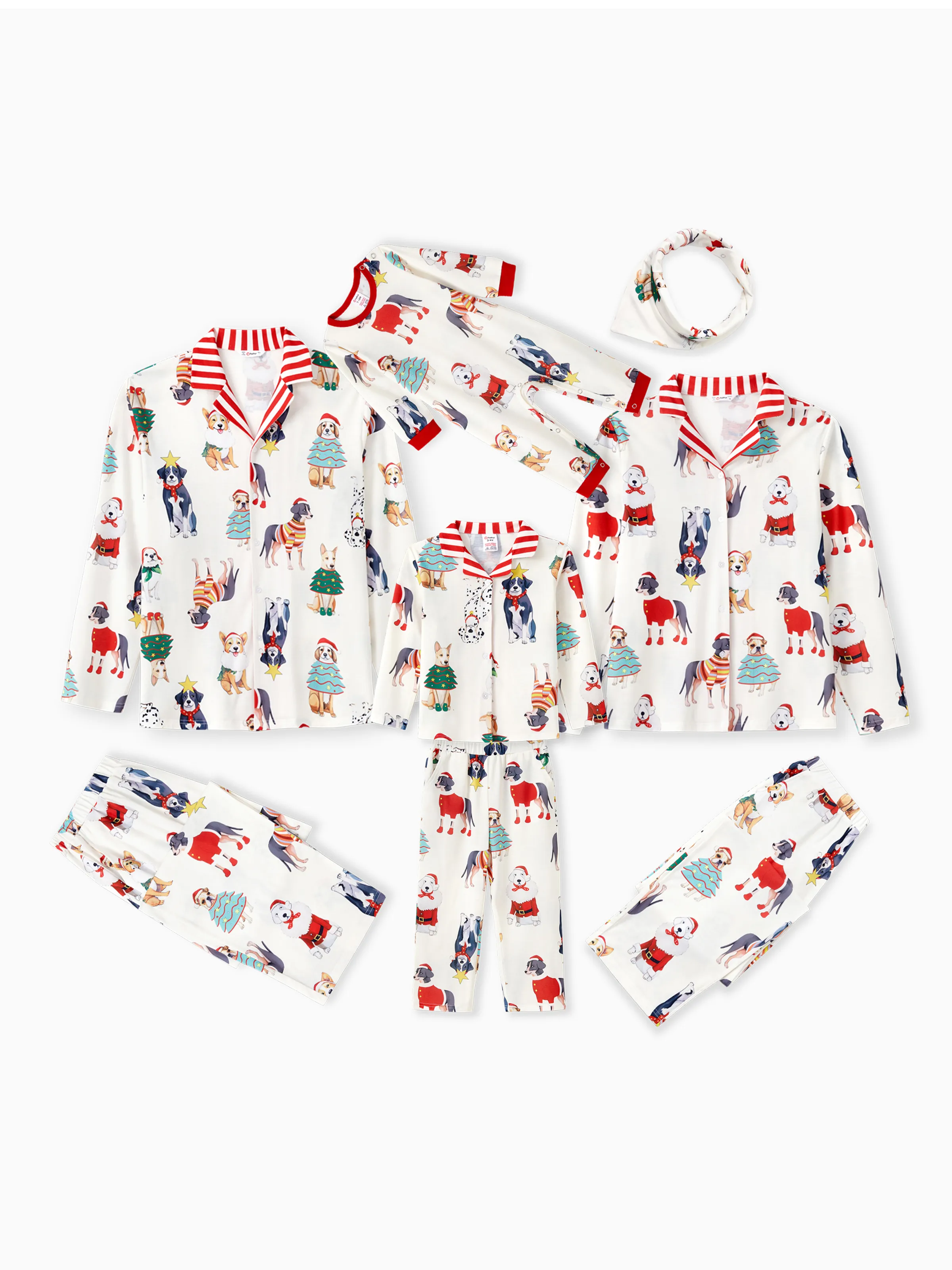 Christmas Pajamas Family Matching Cute Xmas Dog Collared Pajamas Sets with Christmas Socks LightApricot - XNAUWBI