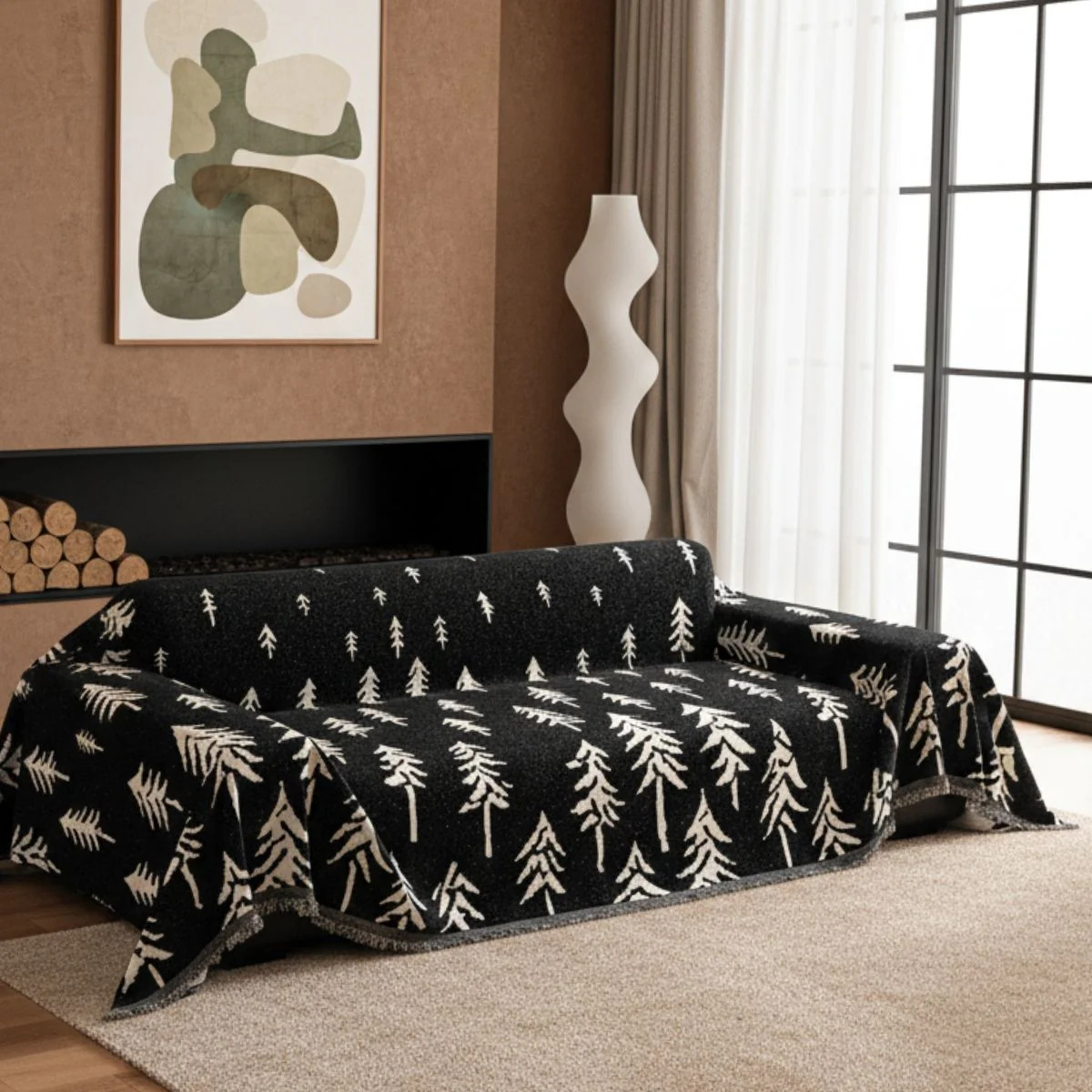 Pet Couch Cover - Pine Trees Black - XNAUWBI