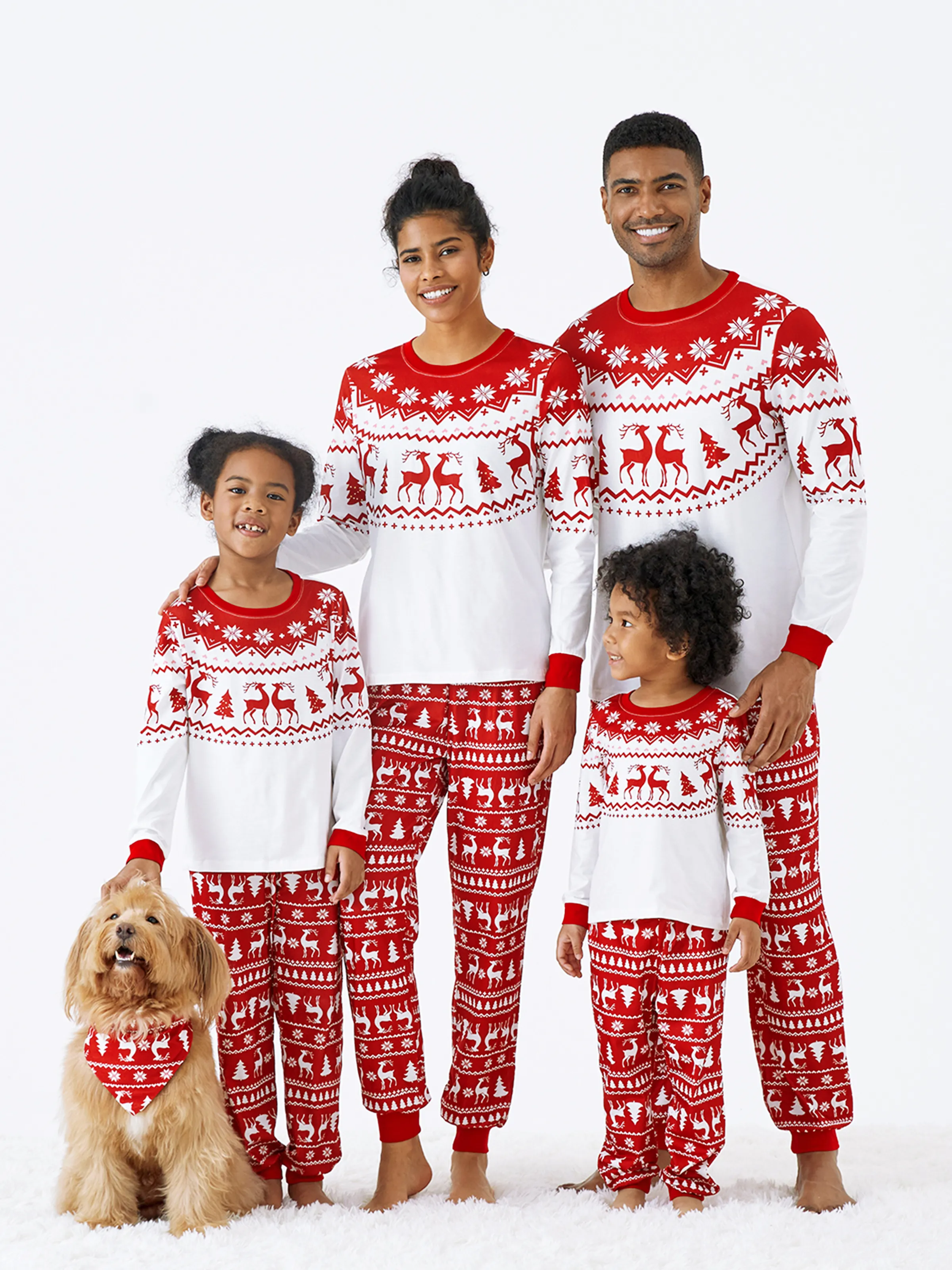 Christmas Reindeer and Snowflake Print Family Matching Pajamas Sets with Christmas Socks Red - XNAUWBI
