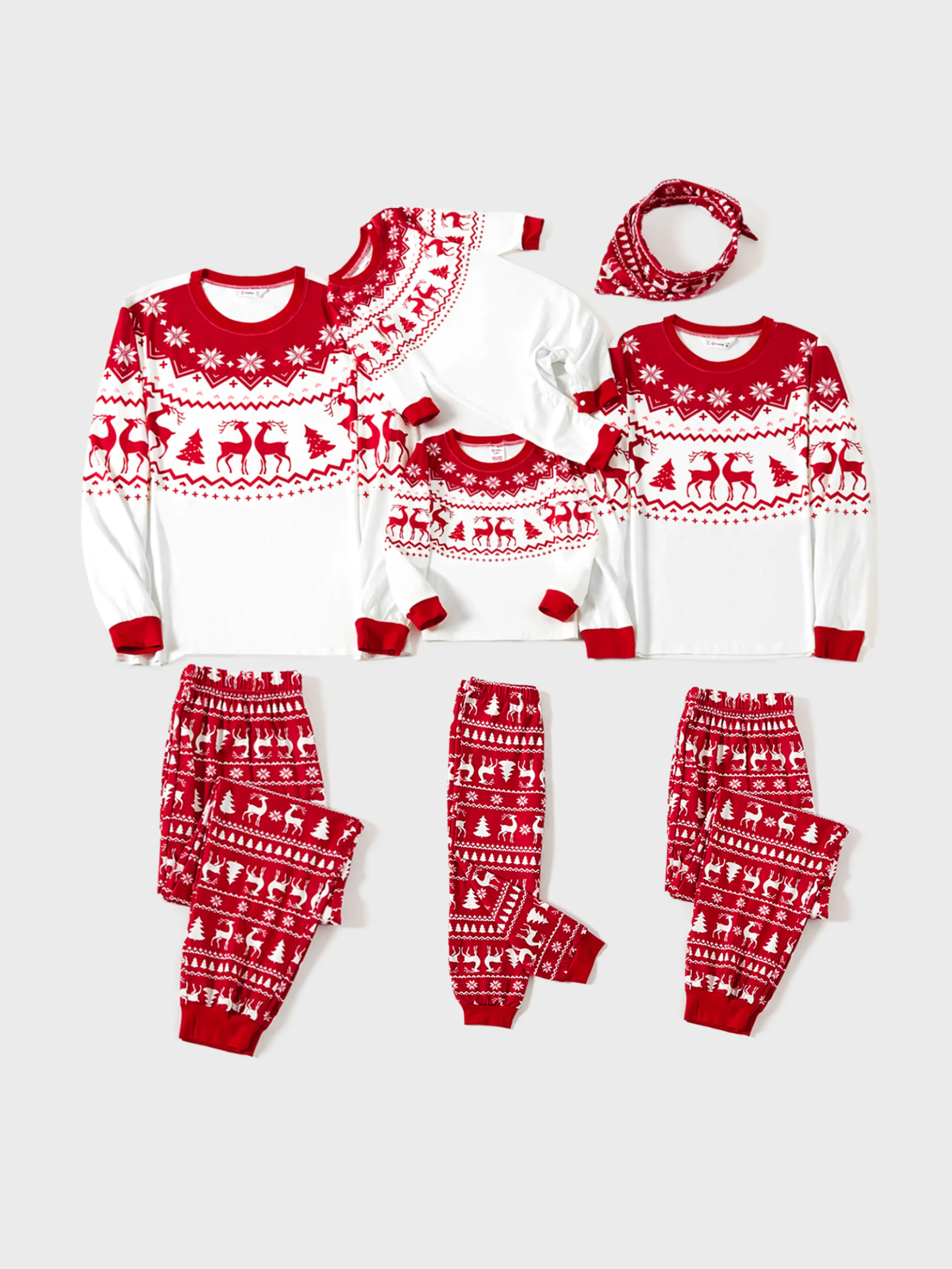 Christmas Reindeer and Snowflake Print Family Matching Pajamas Sets with Christmas Socks Red - XNAUWBI