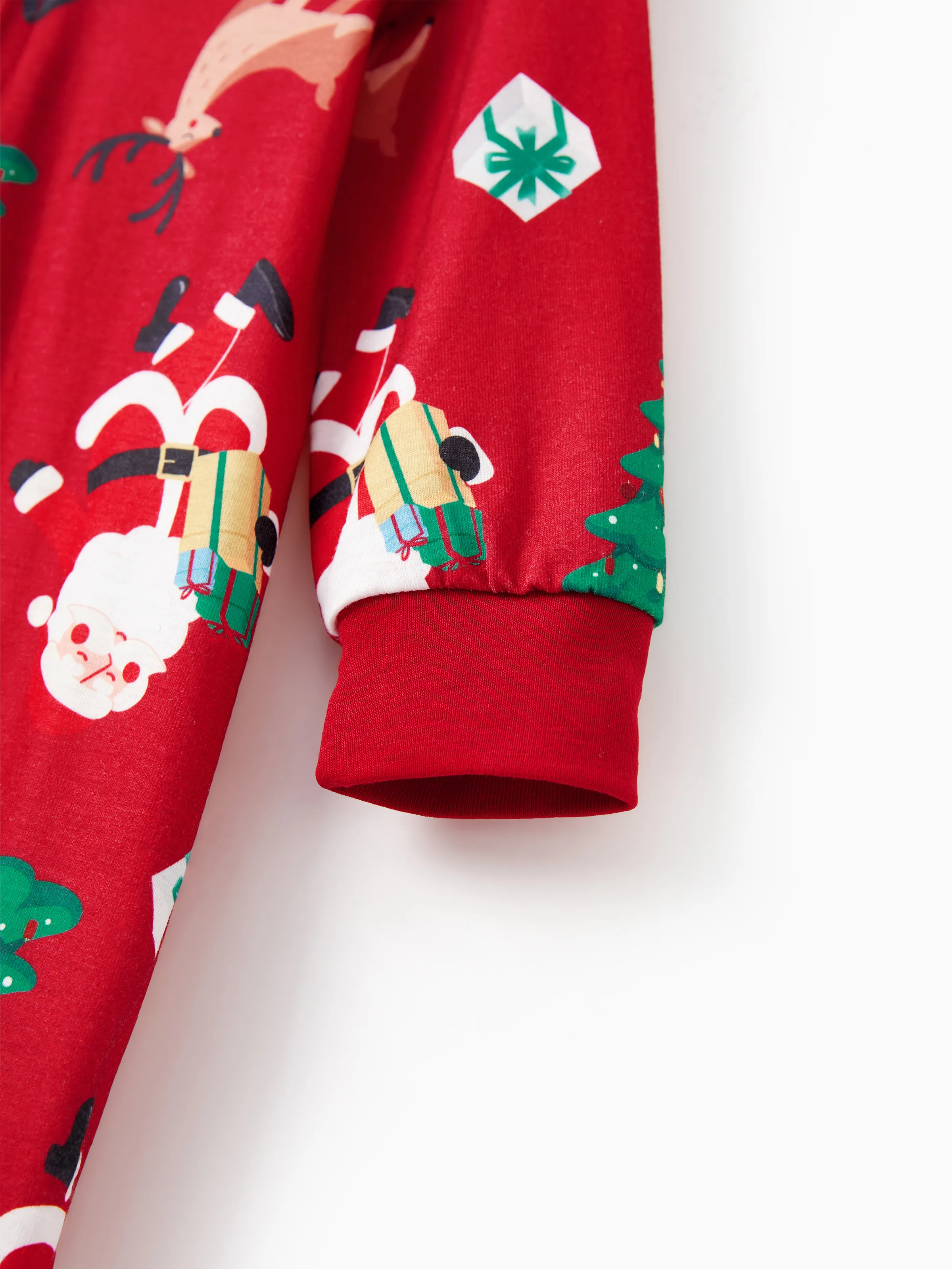 Christmas Family Pajamas Sets 3D Reindeer Hooded Allover Print Onesies with Christmas Socks Red-2 - XNAUWBI