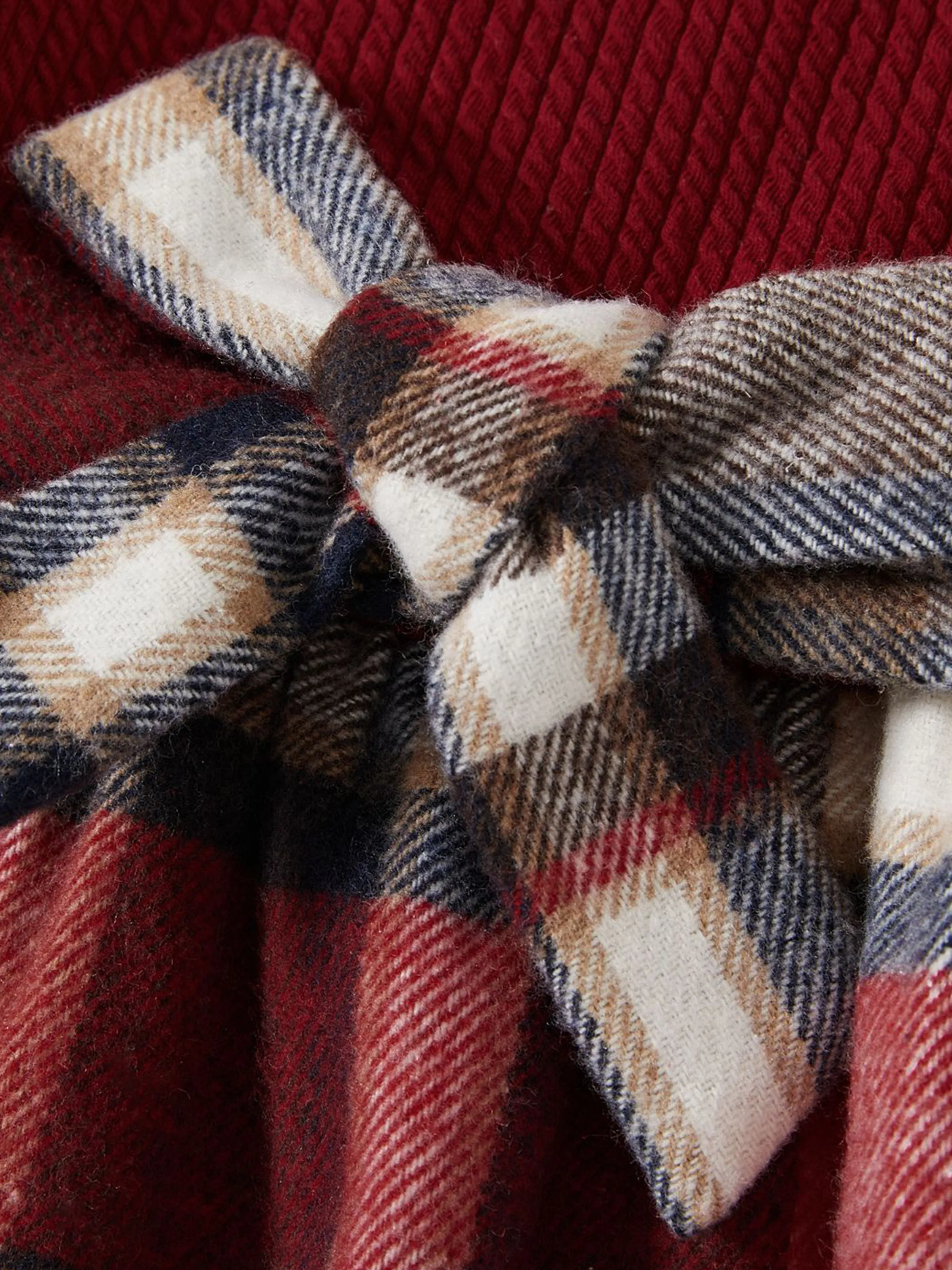 Family Matching Solid Ribbed Spliced Plaid Belted Dresses and Long-sleeve Button Up Shirts Sets MAROON - XNAUWBI