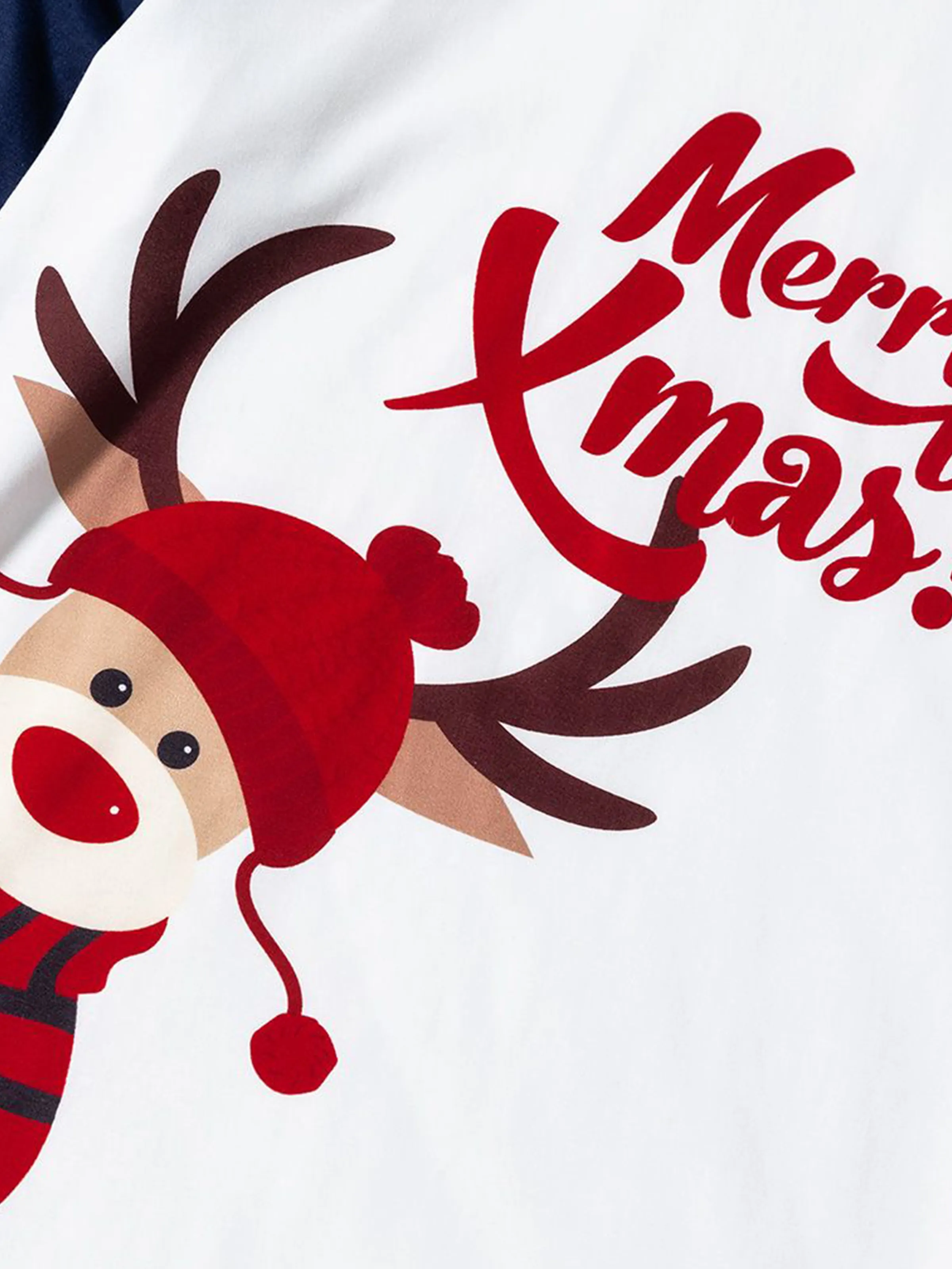 Christmas Family Pajamas Reindeer Pattern Big Graphic Raglan Sleeves Pajamas Sets with Christmas Socks Dark blue/White/Red - XNAUWBI
